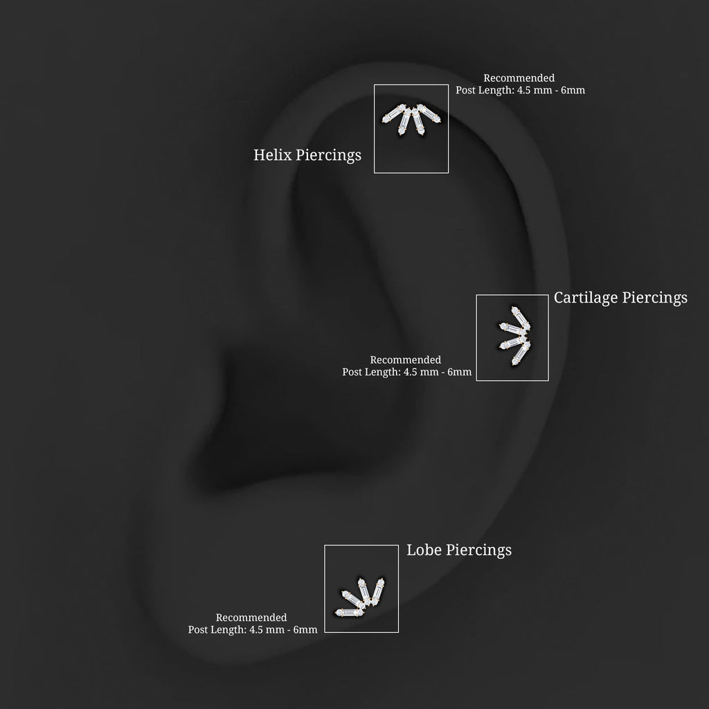 Baguette Moissanite Curved Cartilage Earring