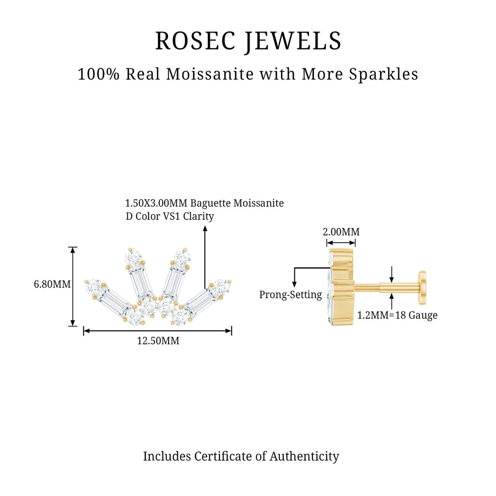 Baguette Moissanite Curved Cartilage Earring