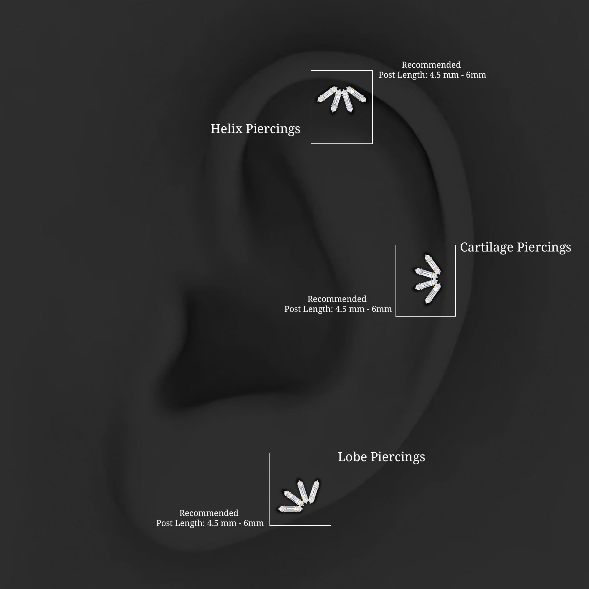 Baguette Moissanite Curved Cartilage Earring