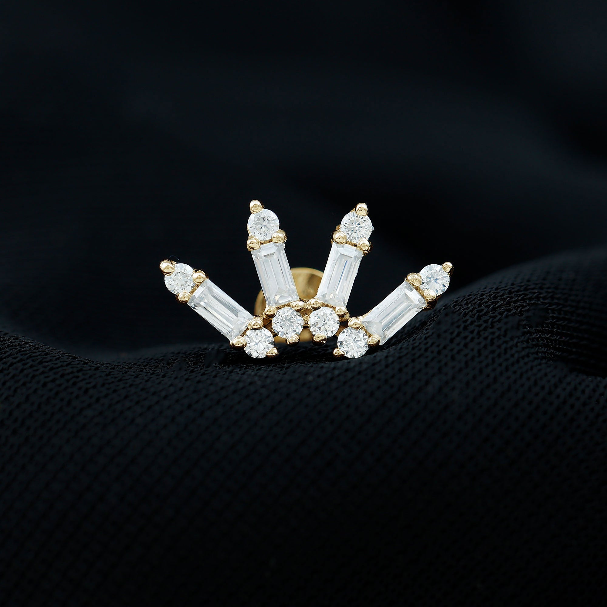 Baguette Moissanite Curved Cartilage Earring