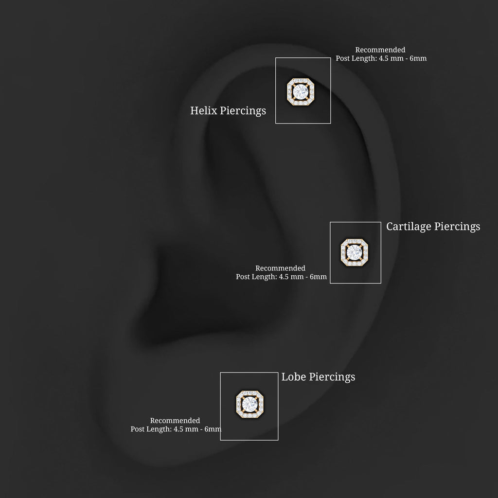 Certified Moissanite Halo Earring for Helix Piercing