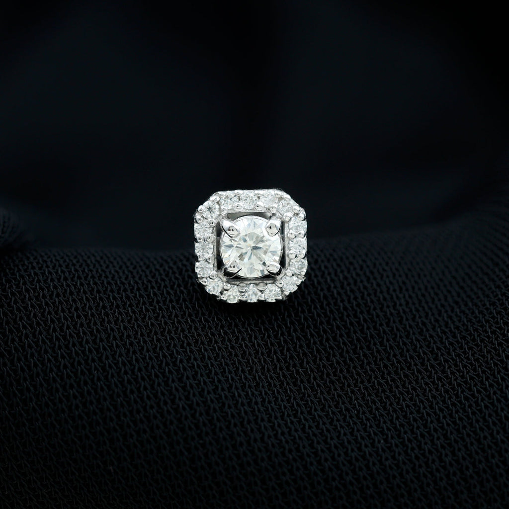 Certified Moissanite Halo Earring for Helix Piercing