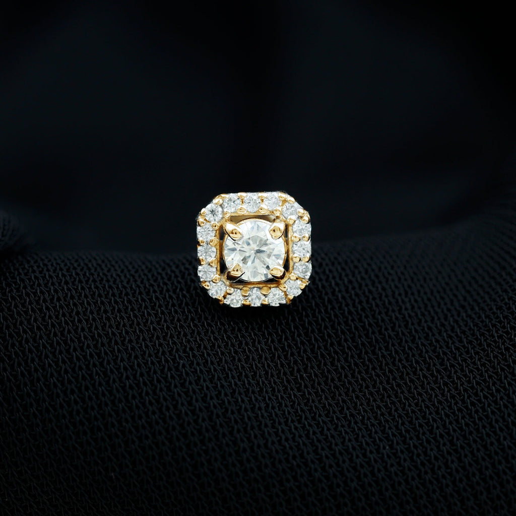 Certified Moissanite Halo Earring for Helix Piercing