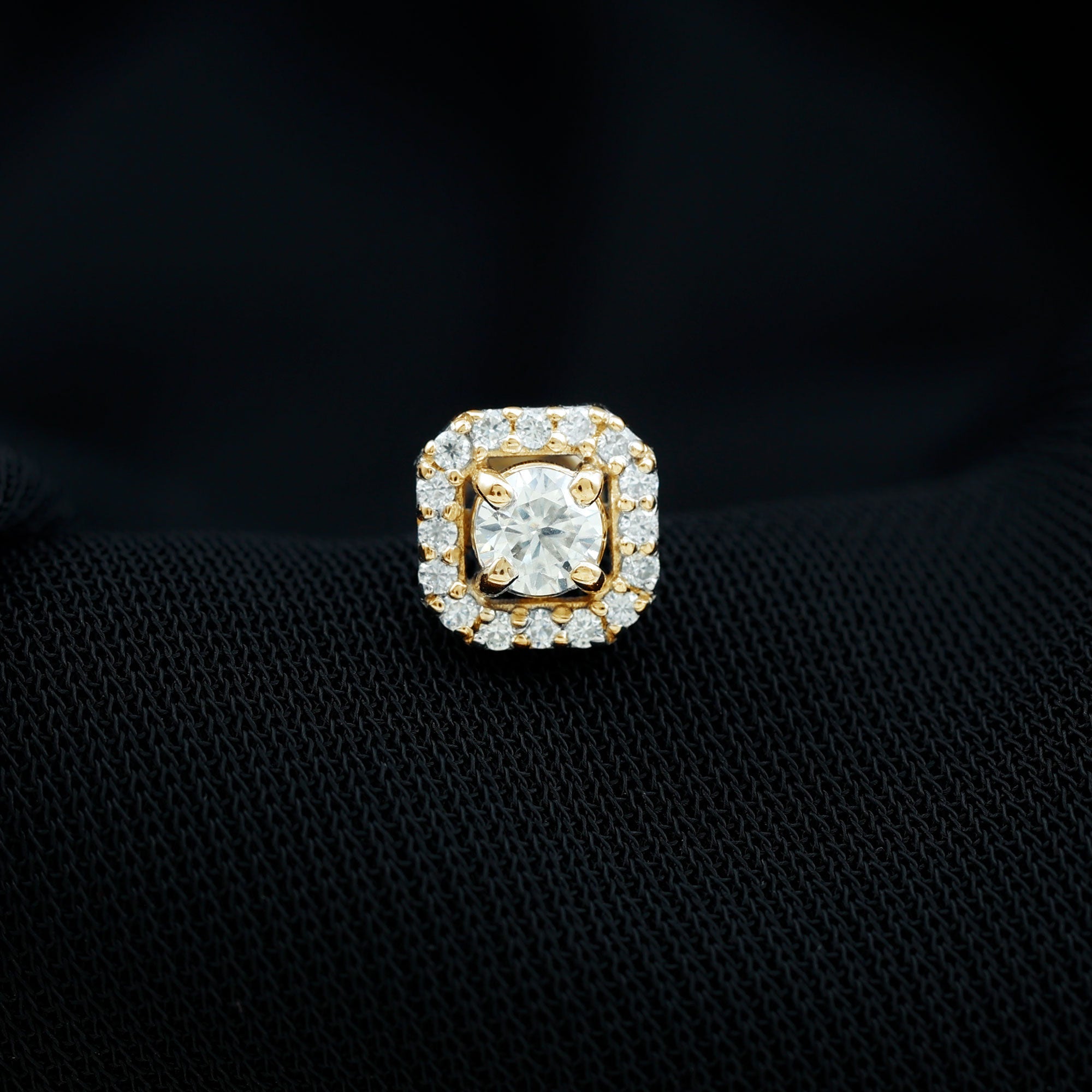 Certified Moissanite Halo Earring for Helix Piercing