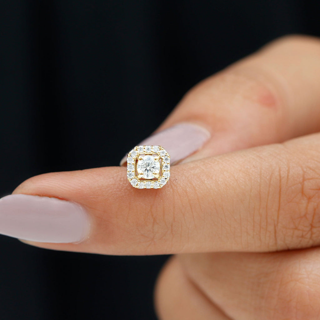 Certified Moissanite Halo Earring for Helix Piercing