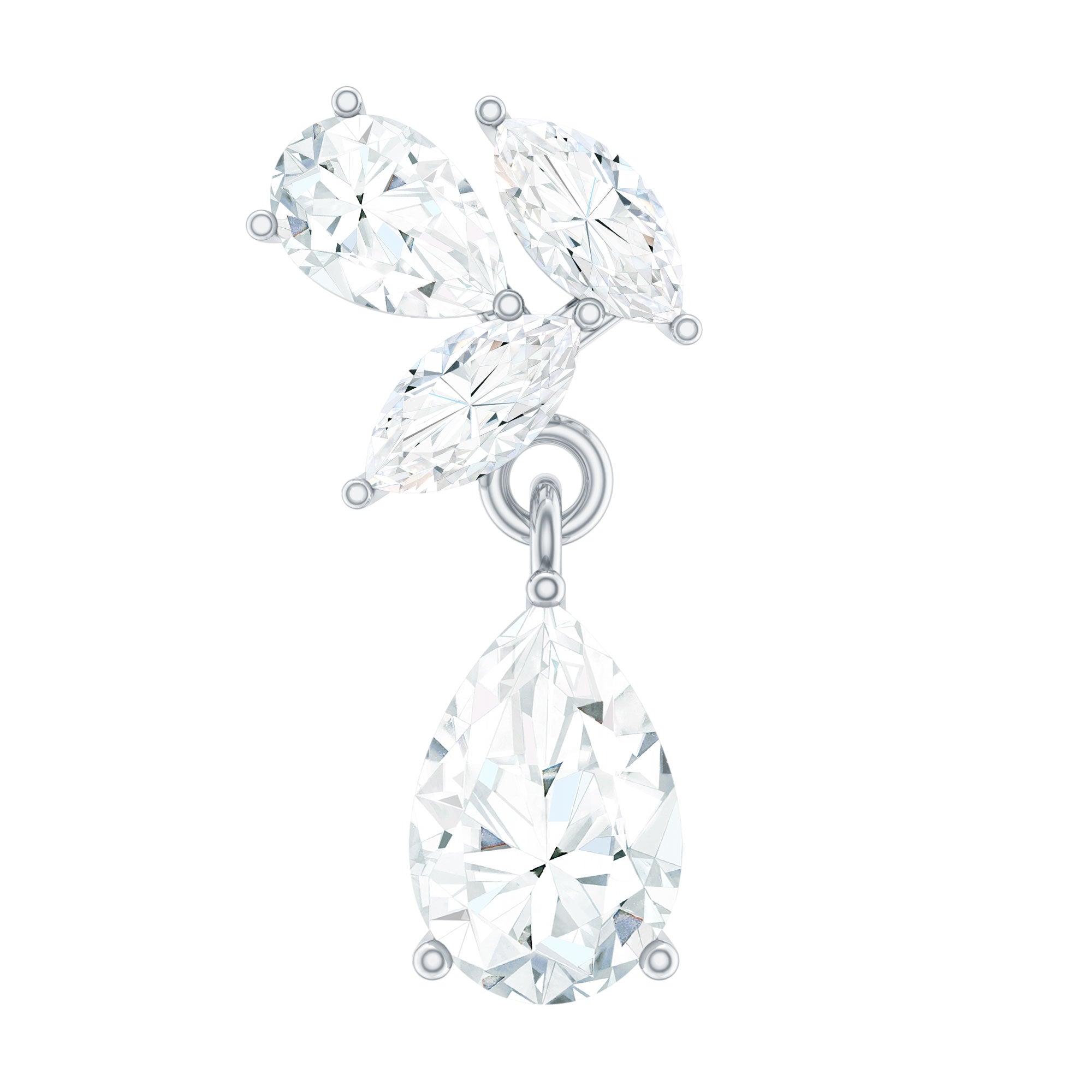 Marquise and Pear Moissanite Cluster Drop Cartilage Earring