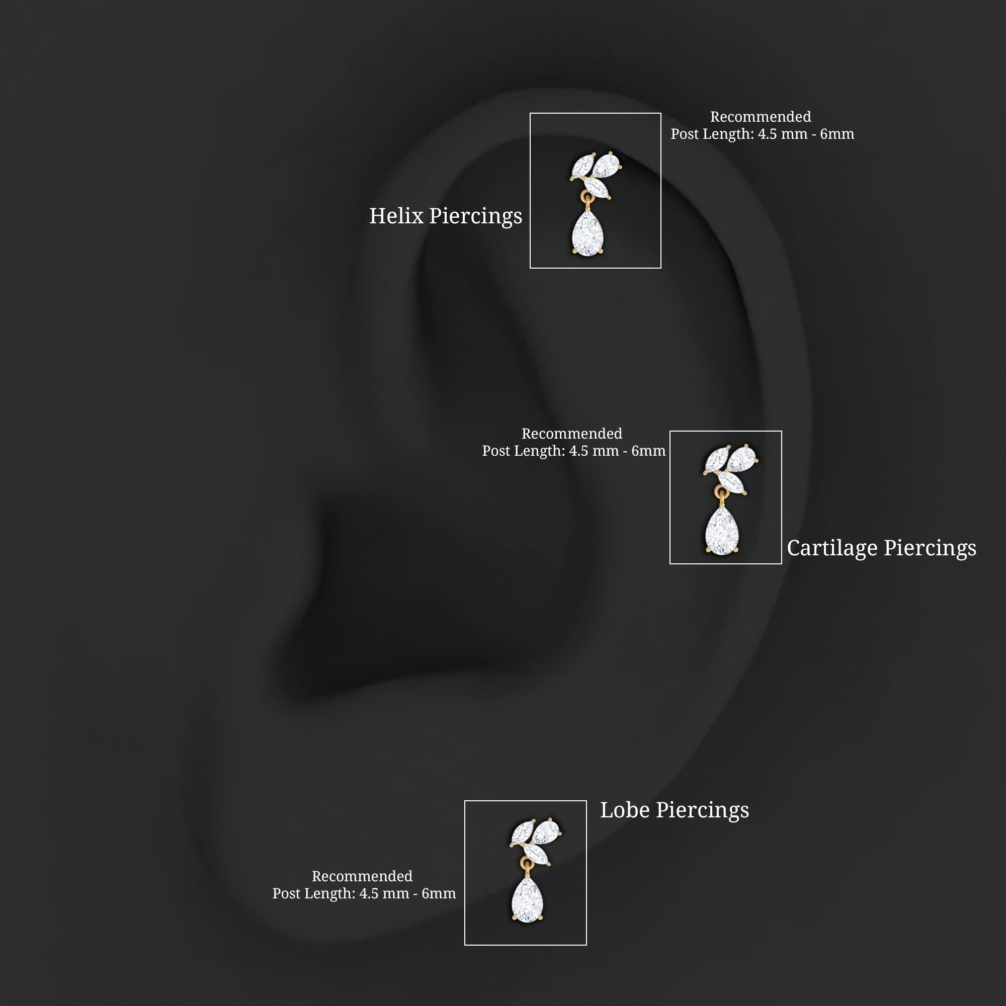 Marquise and Pear Moissanite Cluster Drop Cartilage Earring