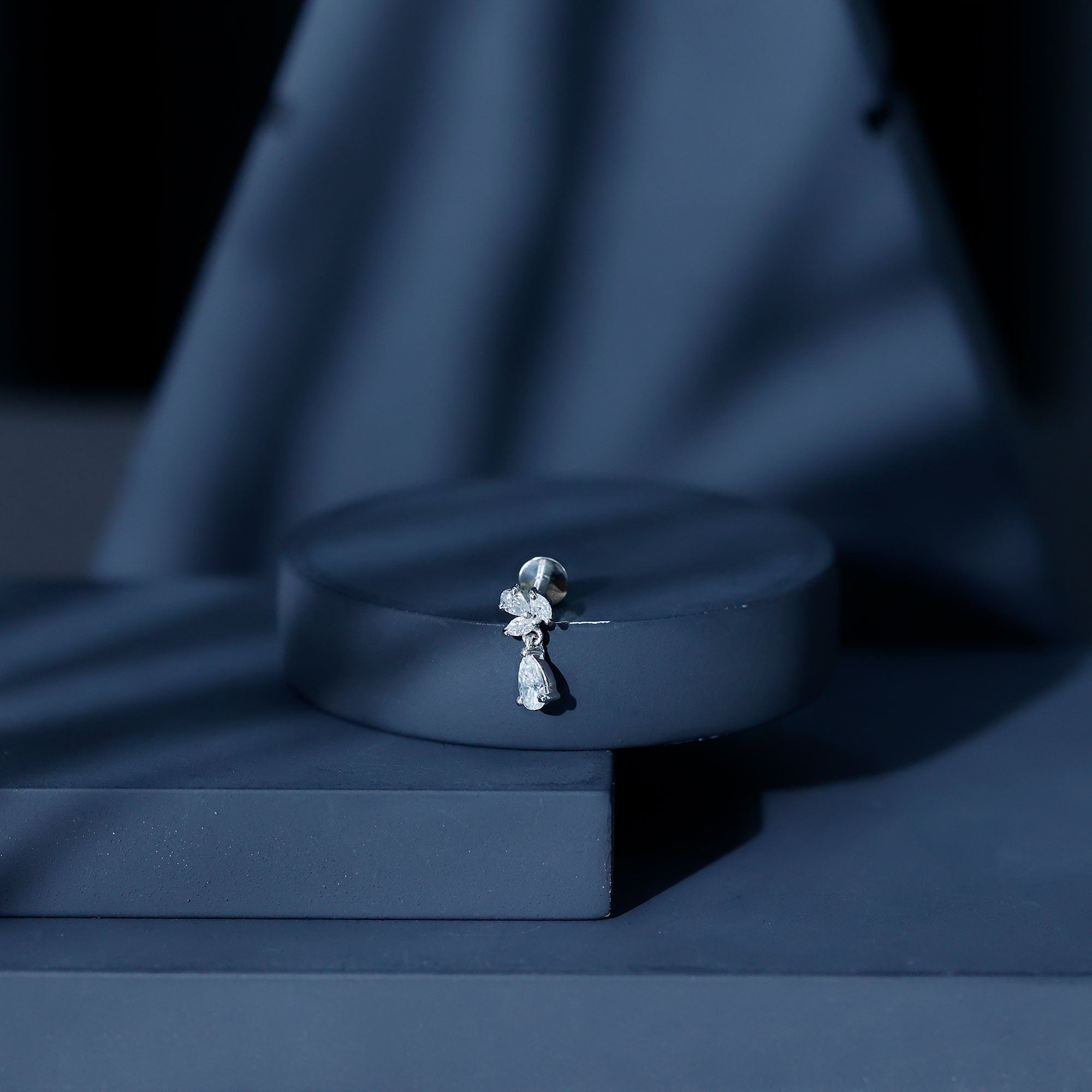 Marquise and Pear Moissanite Cluster Drop Cartilage Earring