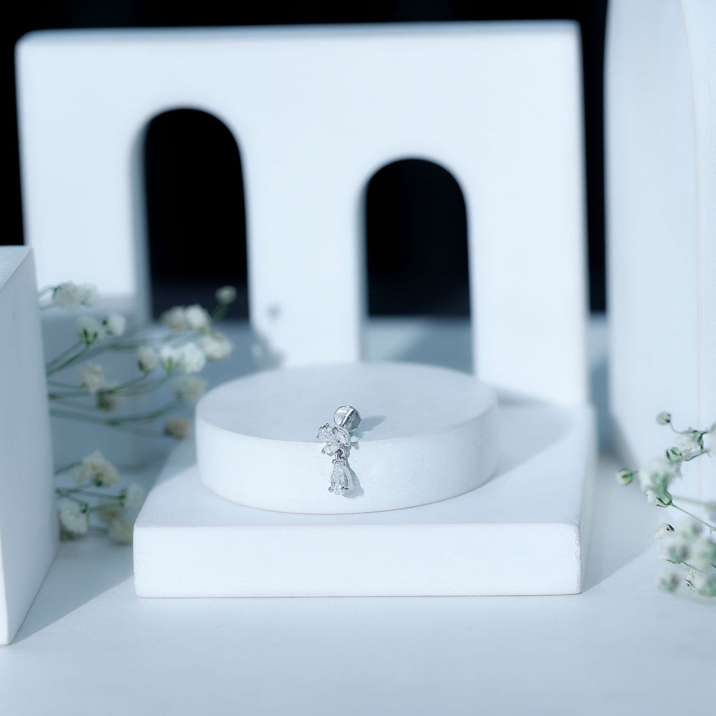 Marquise and Pear Moissanite Cluster Drop Cartilage Earring