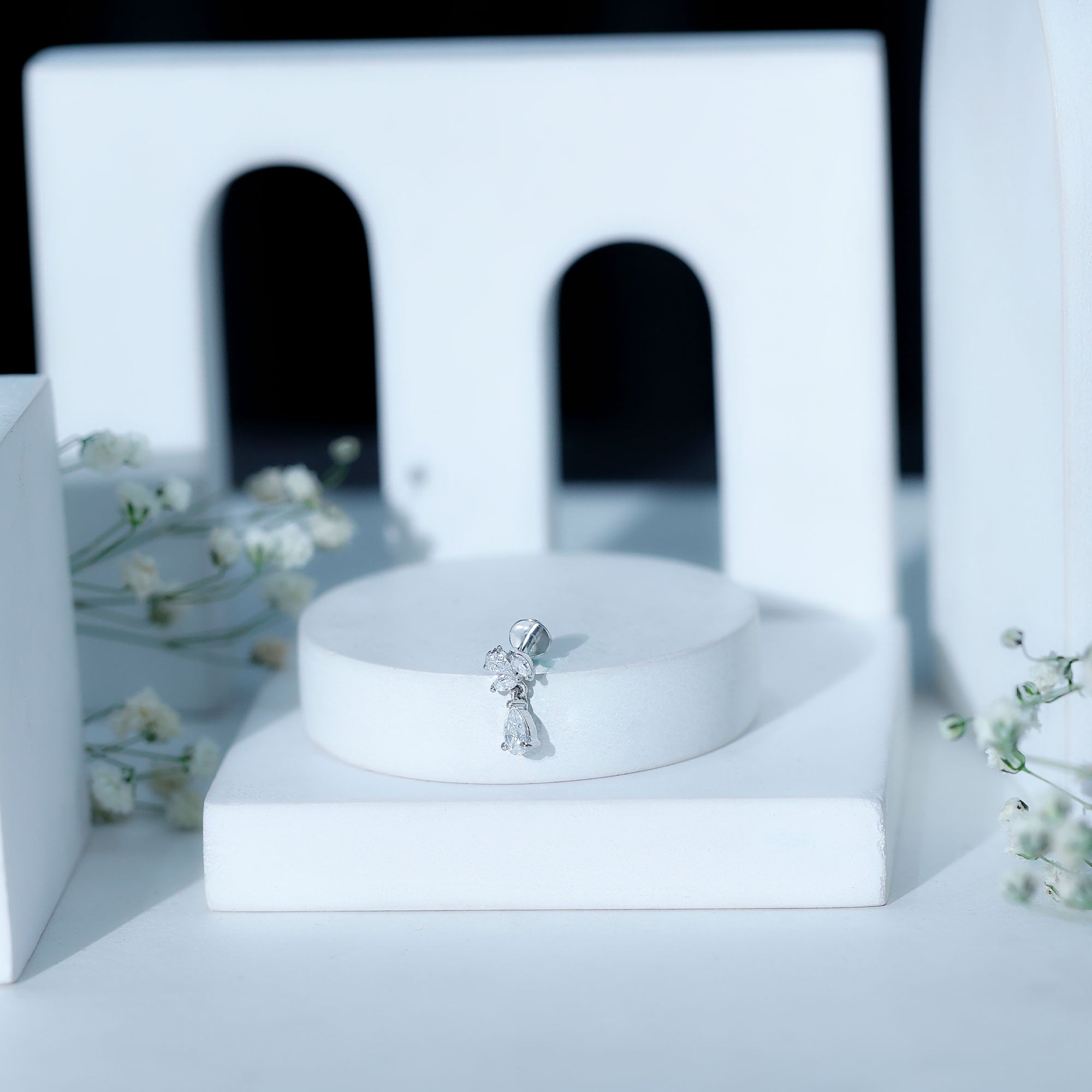 Marquise and Pear Moissanite Cluster Drop Cartilage Earring