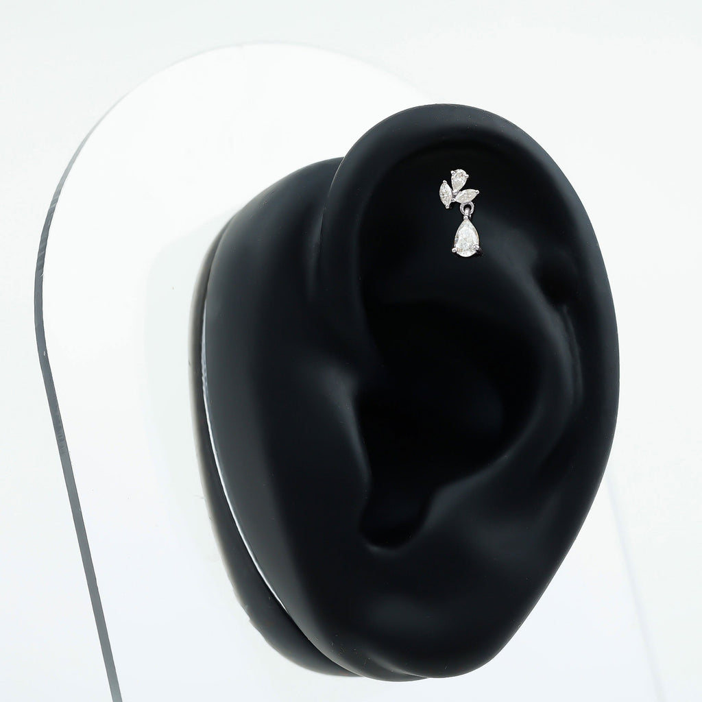 Marquise and Pear Moissanite Cluster Drop Cartilage Earring