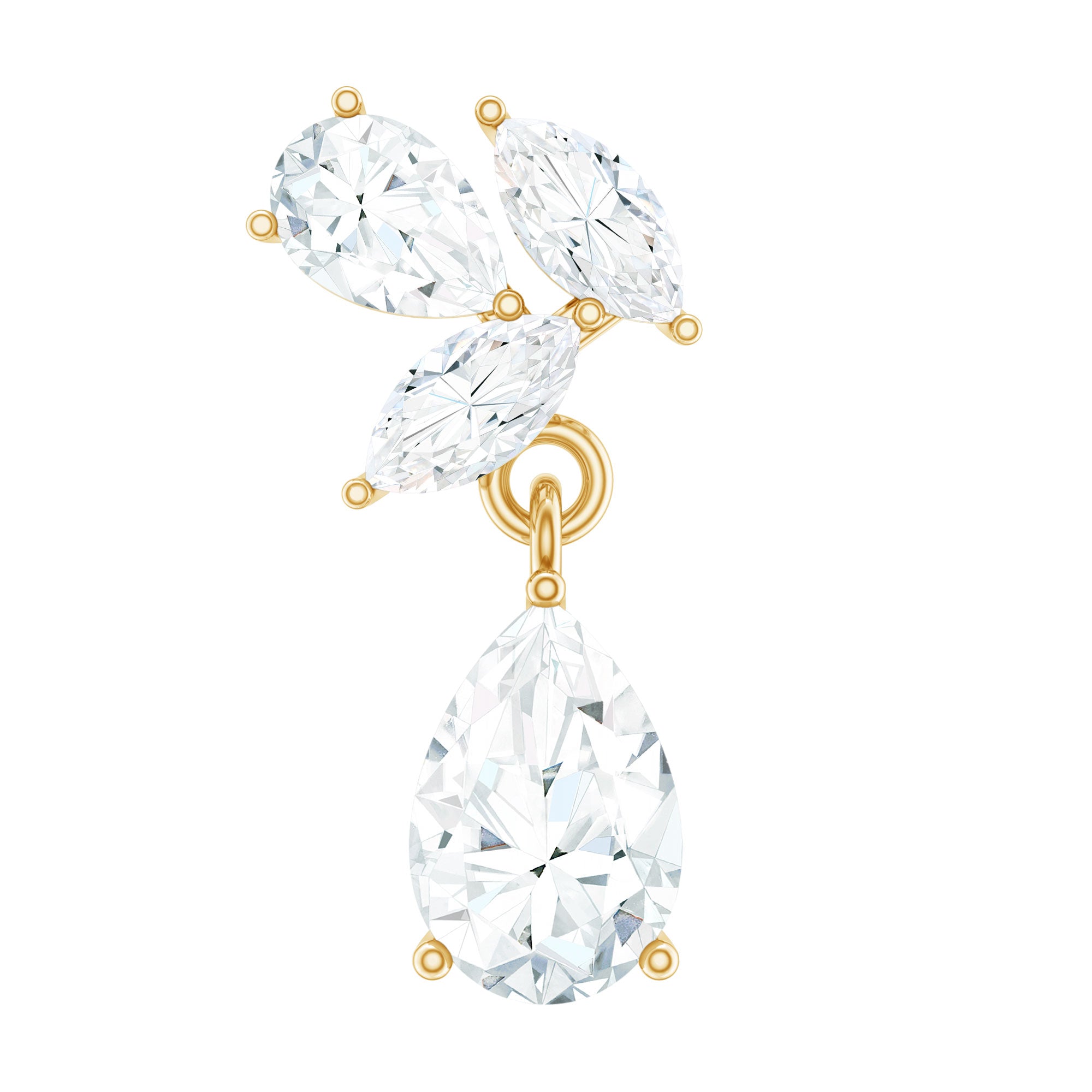 Marquise and Pear Moissanite Cluster Drop Cartilage Earring