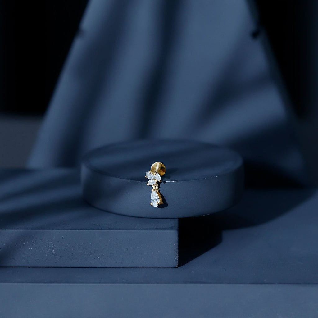 Marquise and Pear Moissanite Cluster Drop Cartilage Earring