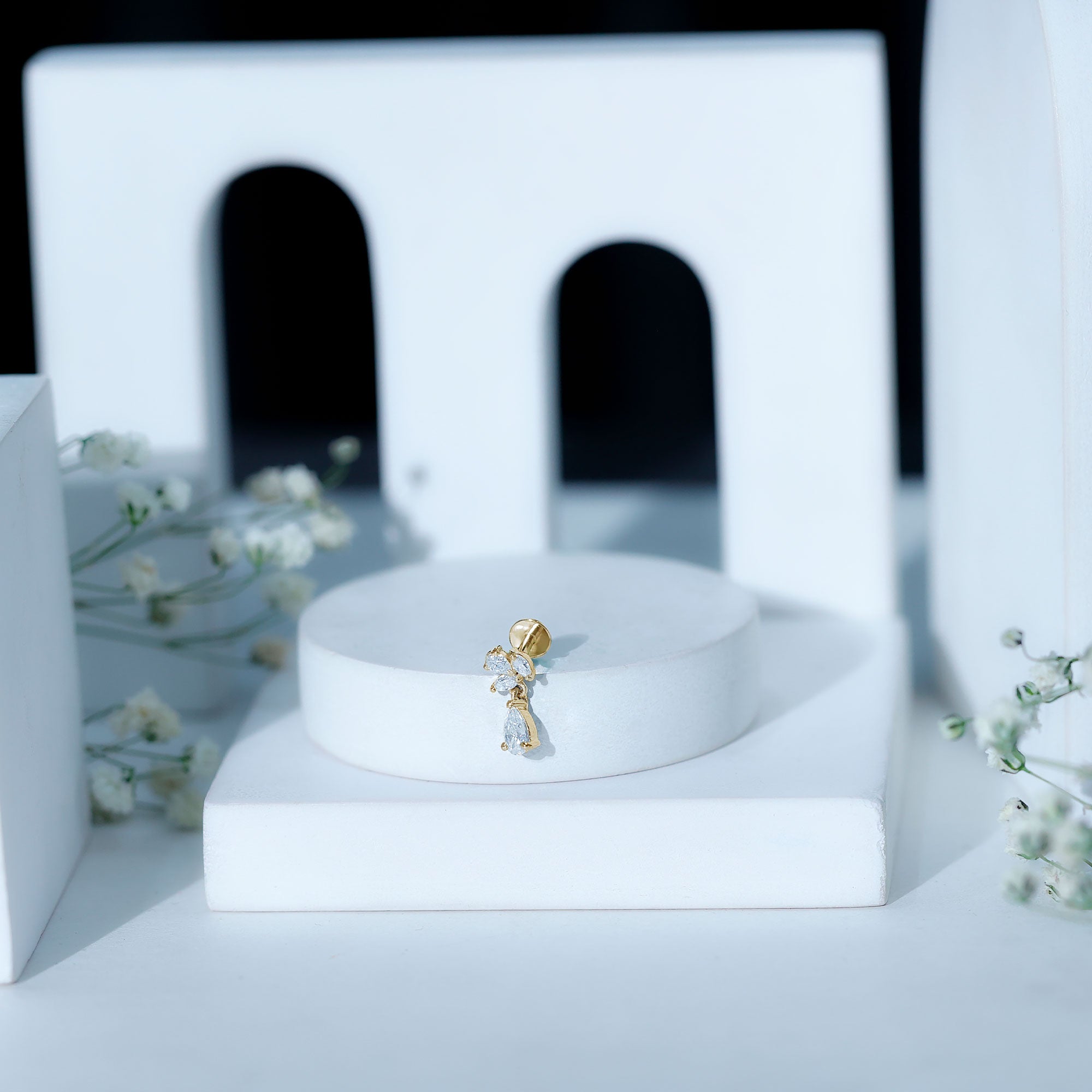 Marquise and Pear Moissanite Cluster Drop Cartilage Earring