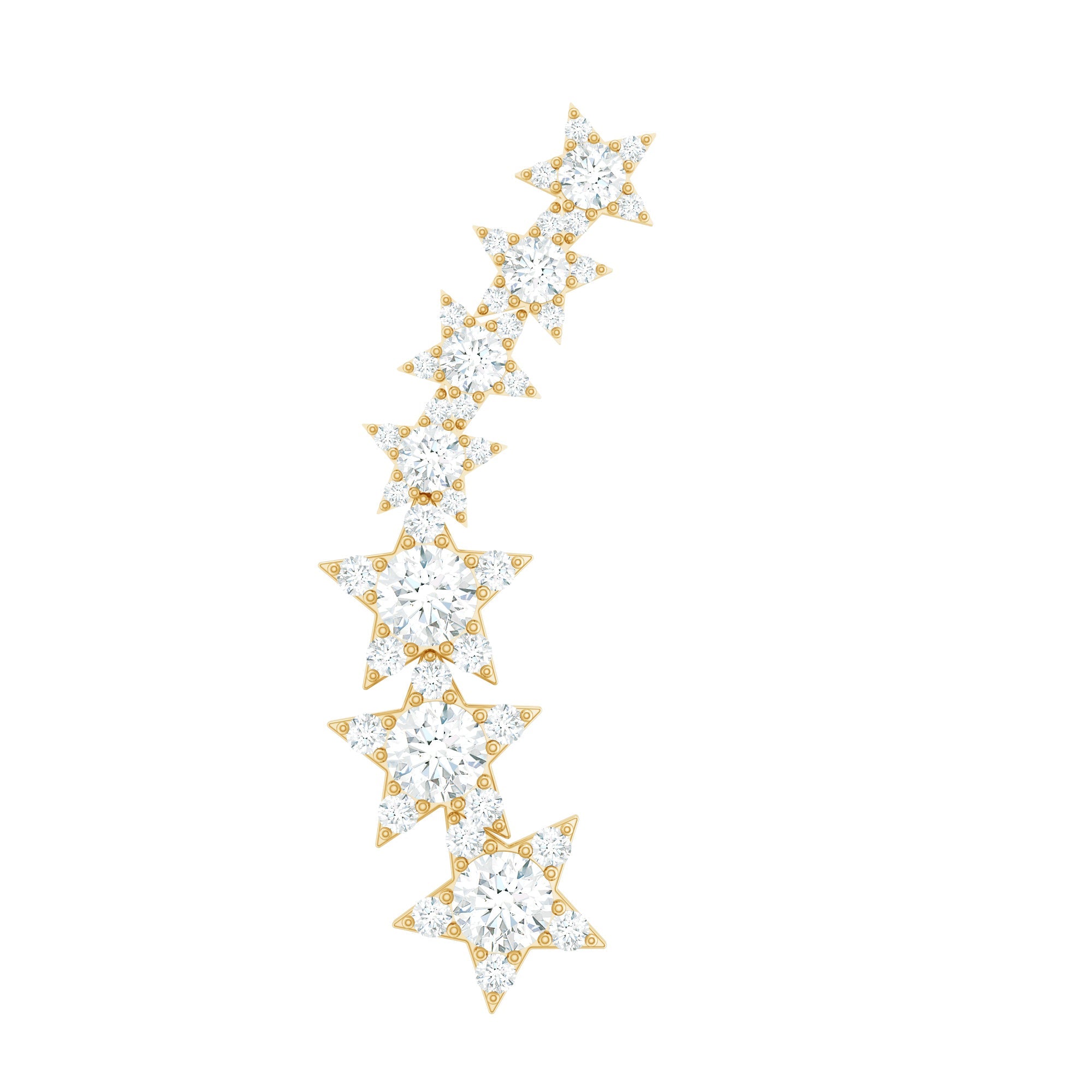 Certified Moissanite Star Gold Ear Climber Earring
