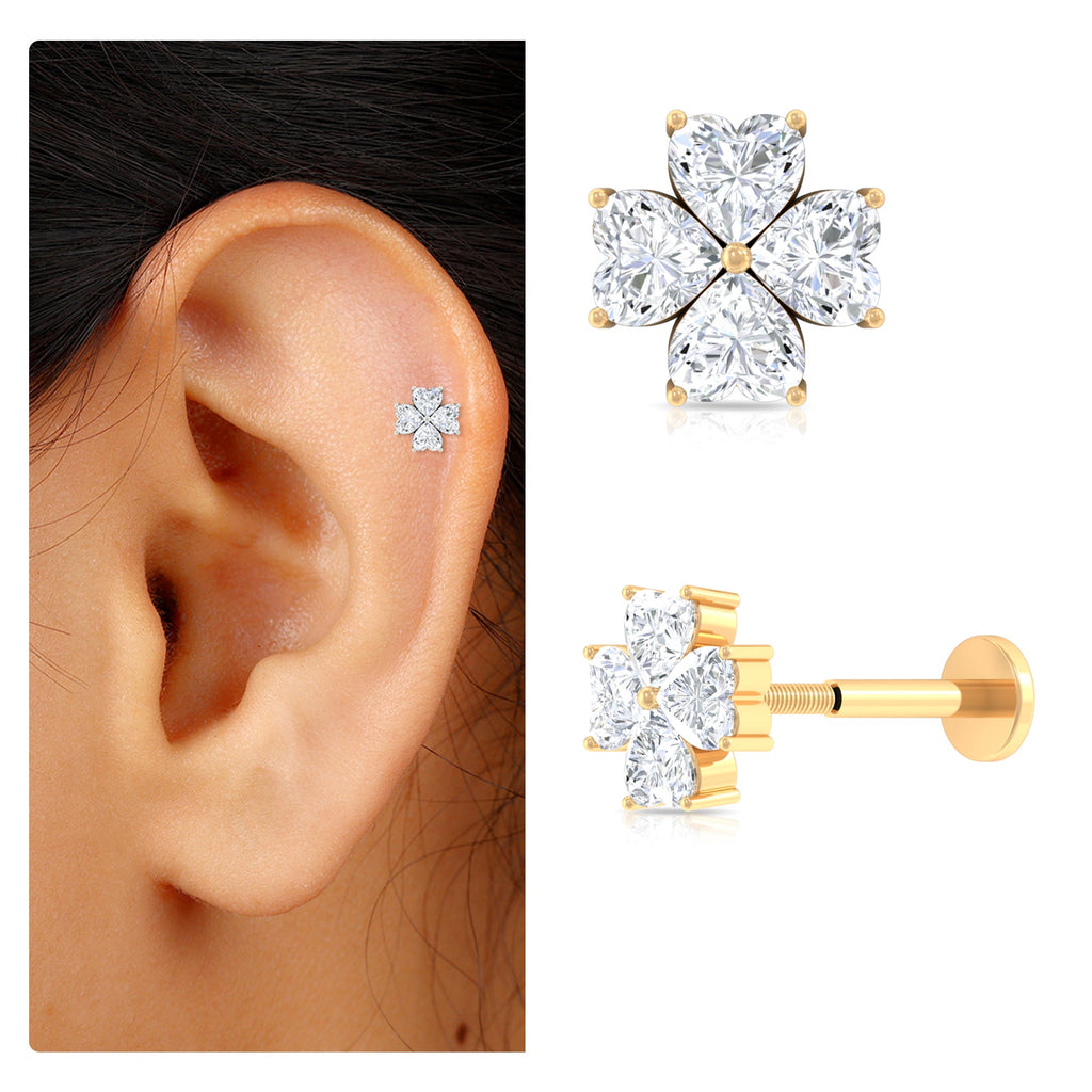 Heart Shape Moissanite Flower Conch Earring in Gold