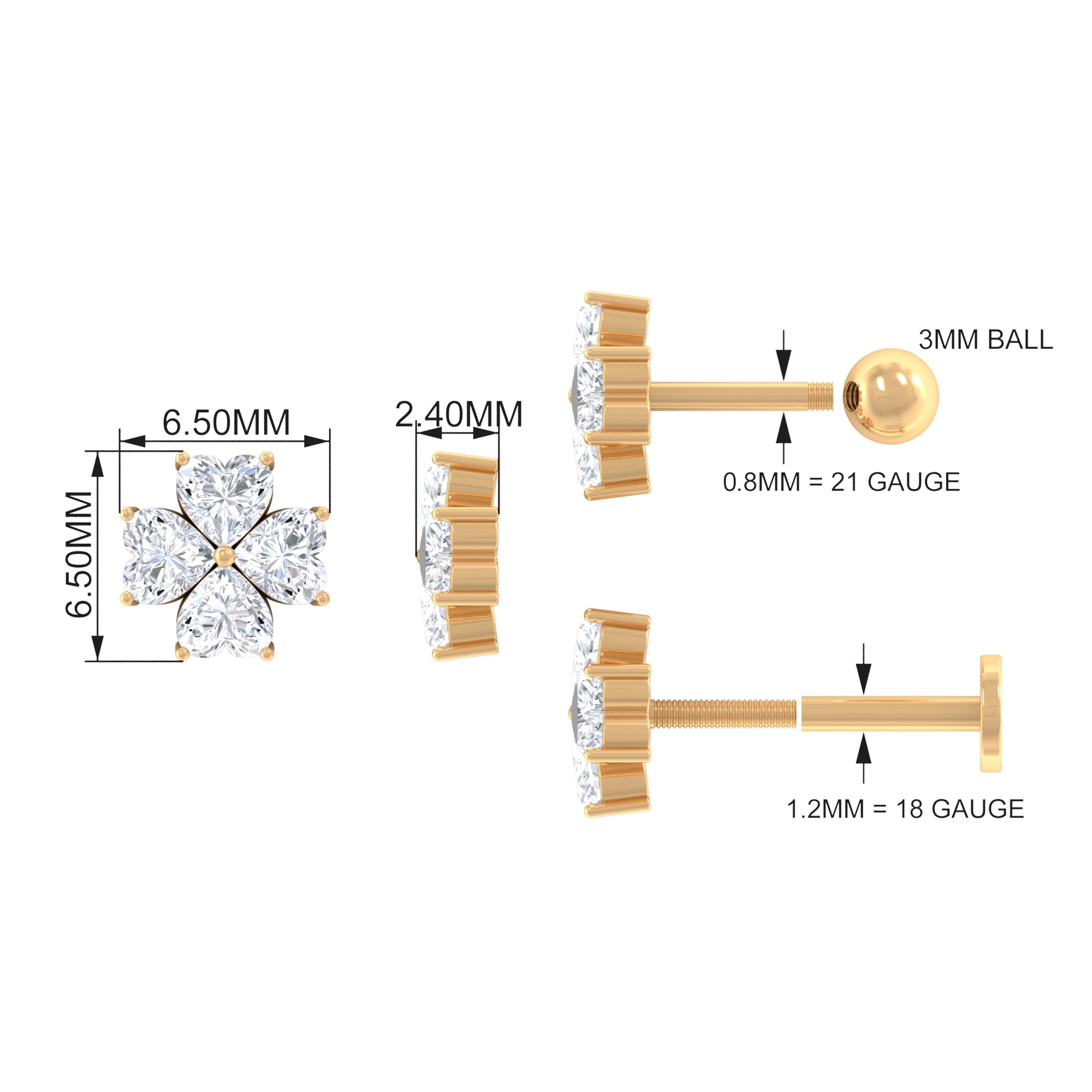 Heart Shape Moissanite Flower Conch Earring in Gold