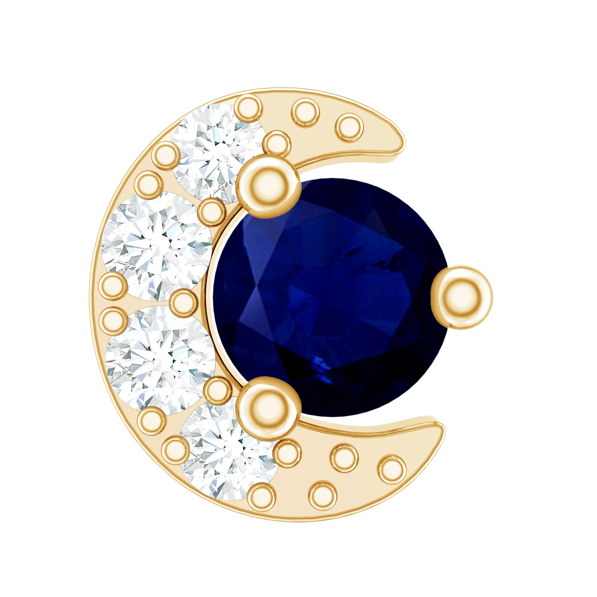 Blue Sapphire Moon Celestial Nose Pin in Gold