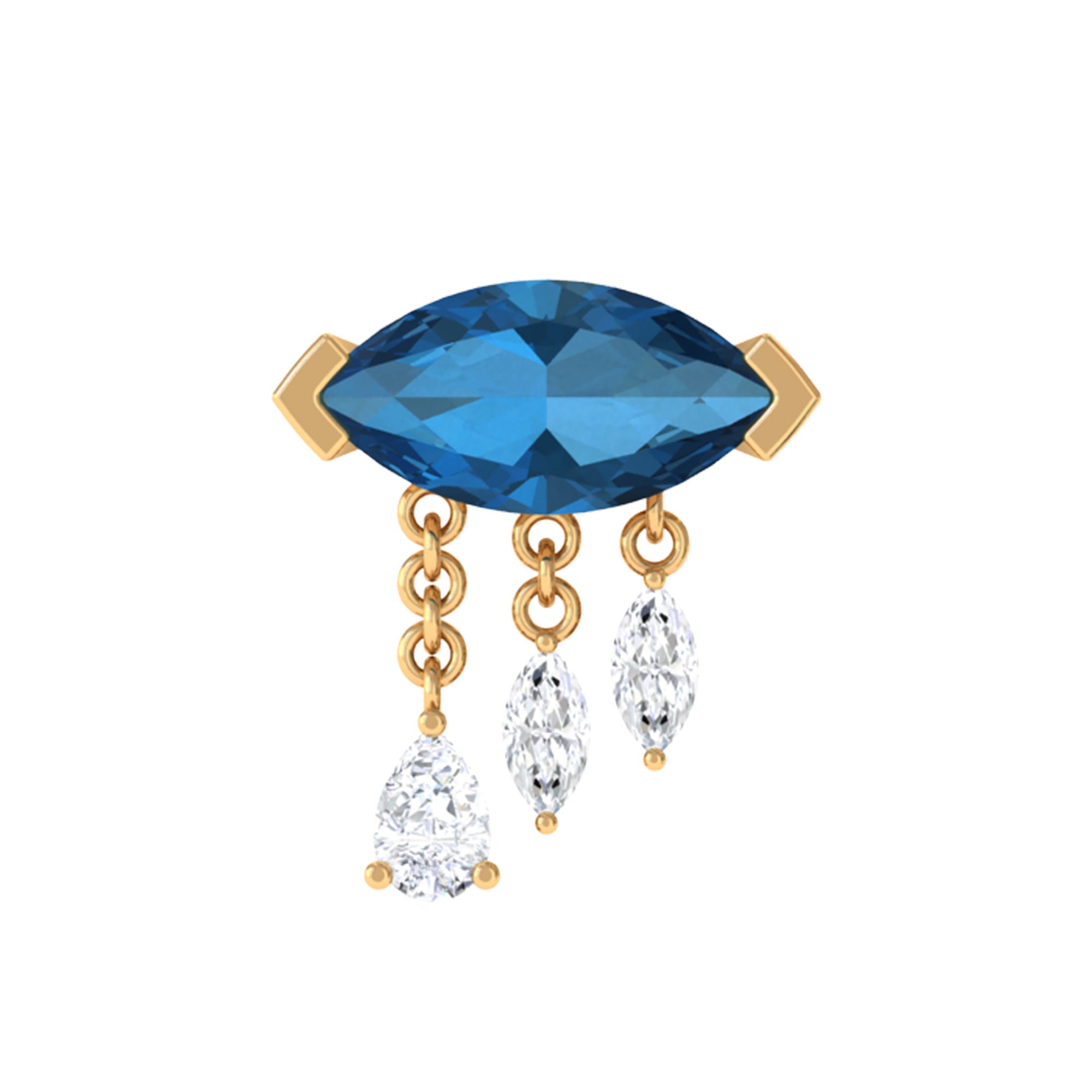 London Blue Topaz Cartilage Earring with Dangling Moissanite