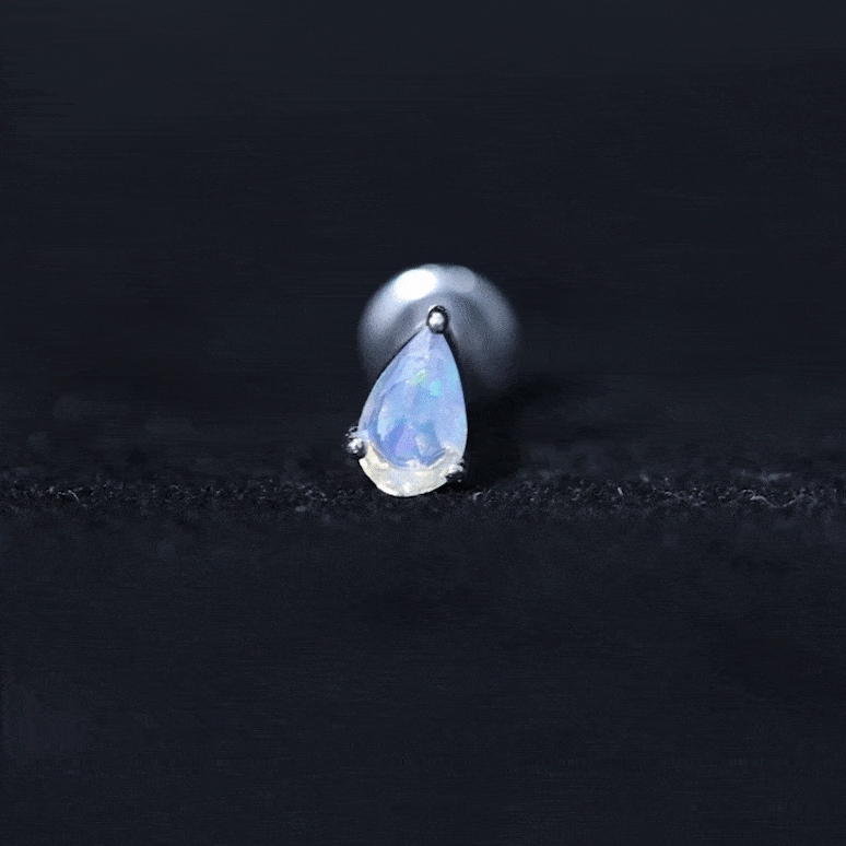 Dainty Ethiopian Opal Teardrop Earring for Helix Piercing