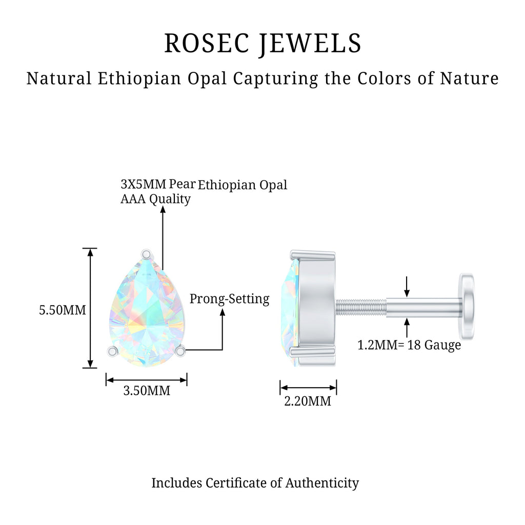 Dainty Ethiopian Opal Teardrop Earring for Helix Piercing