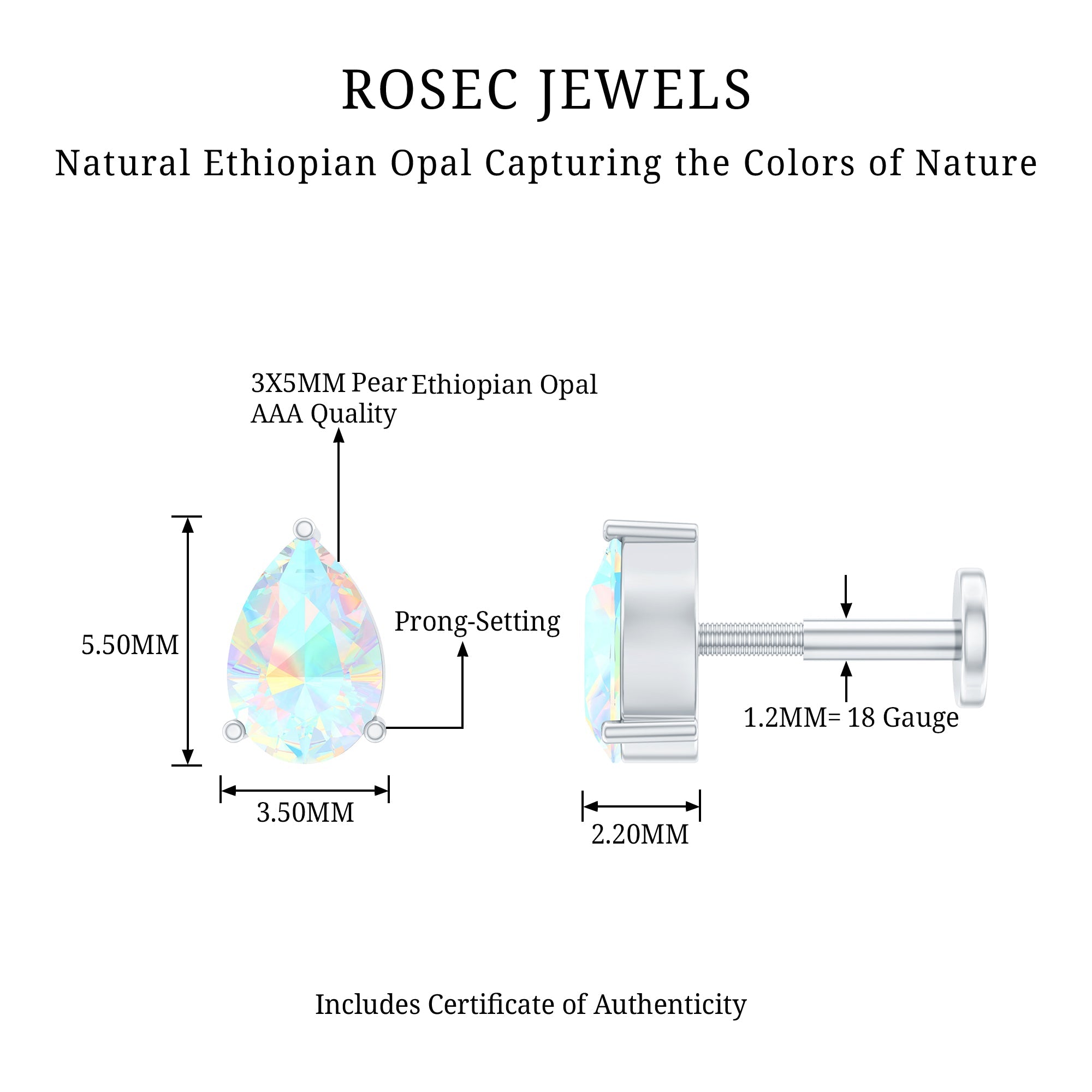 Dainty Ethiopian Opal Teardrop Earring for Helix Piercing