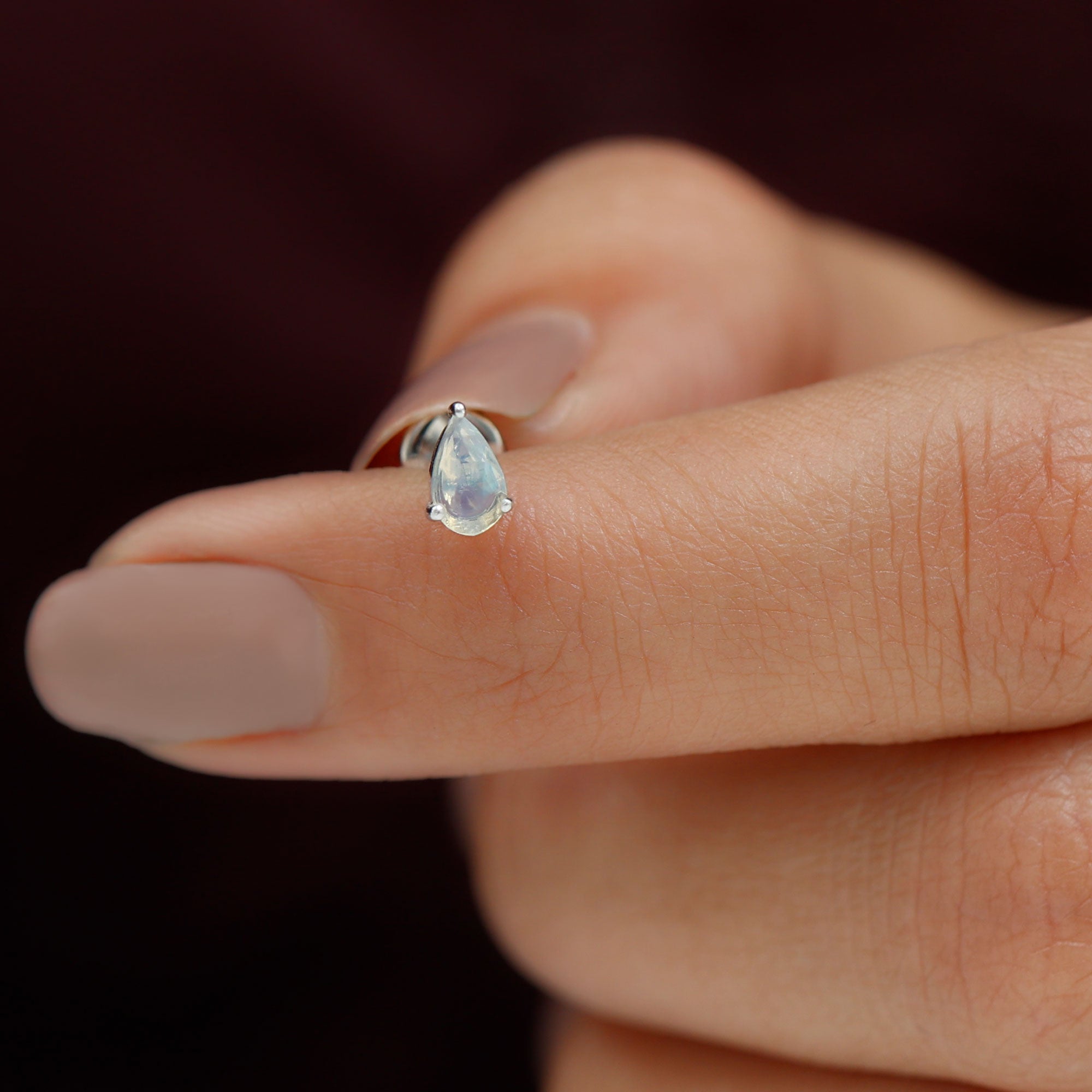 Dainty Ethiopian Opal Teardrop Earring for Helix Piercing