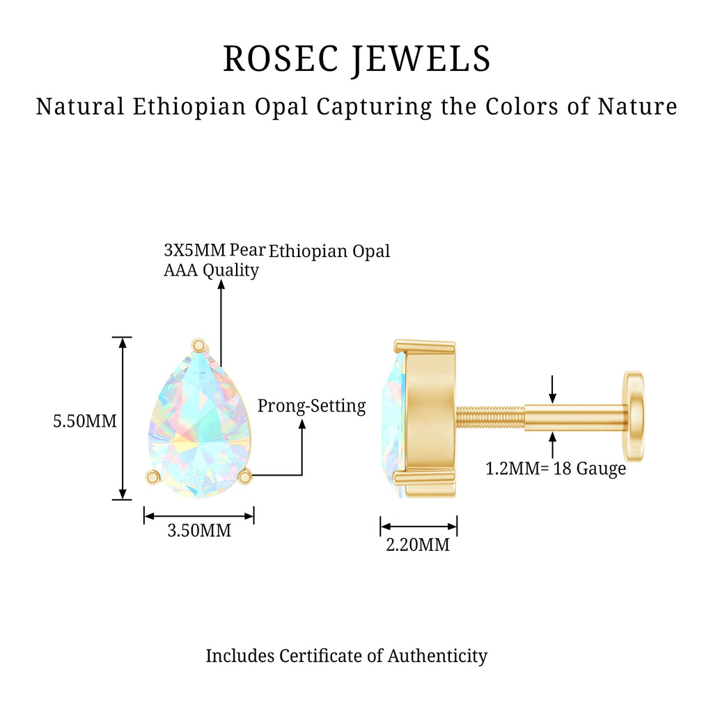 Dainty Ethiopian Opal Teardrop Earring for Helix Piercing