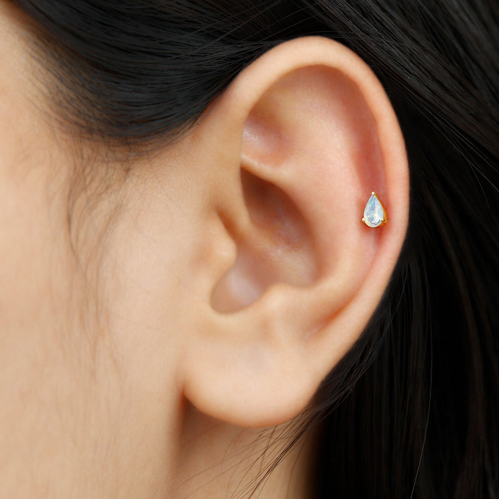 Dainty Ethiopian Opal Teardrop Earring for Helix Piercing