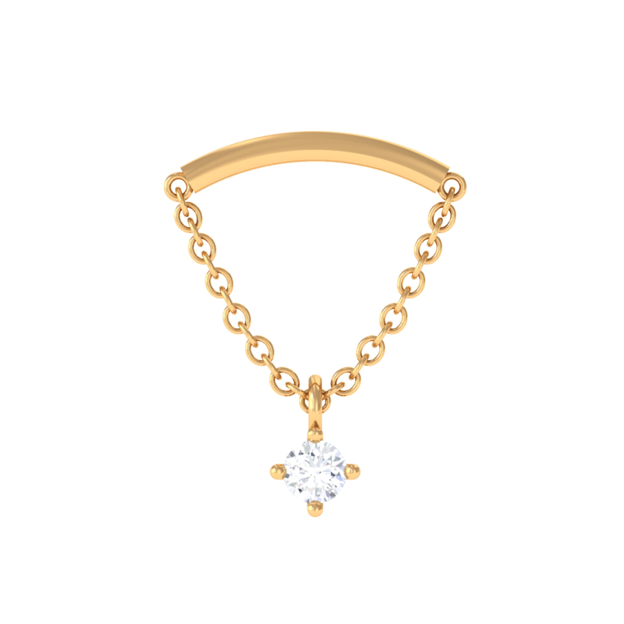 Curved Gold Bar Dangle Chain Helix Earring with Moissanite