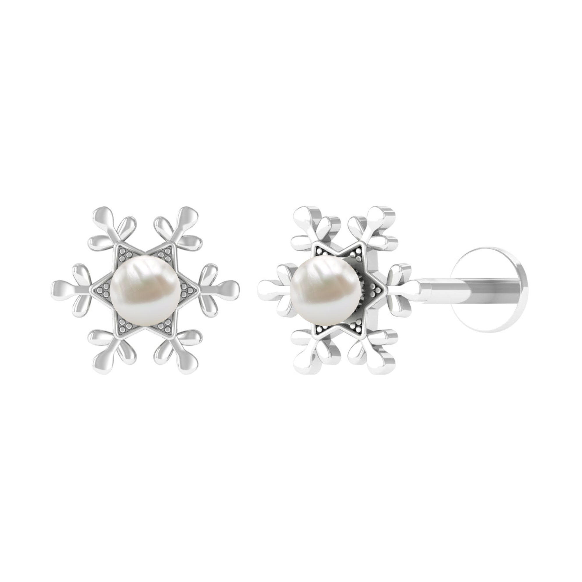 Pearl Solitaire Snowflake Earring for Helix Piercing