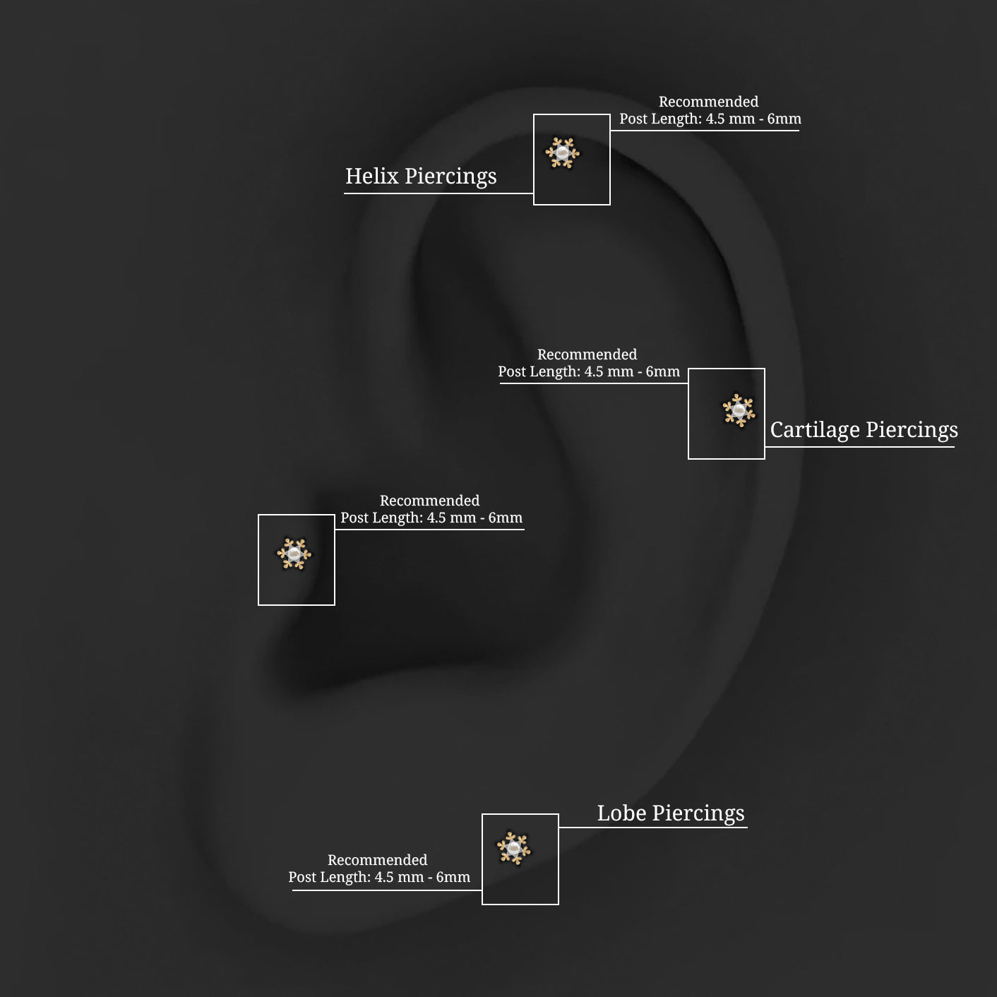 Pearl Solitaire Snowflake Earring for Helix Piercing