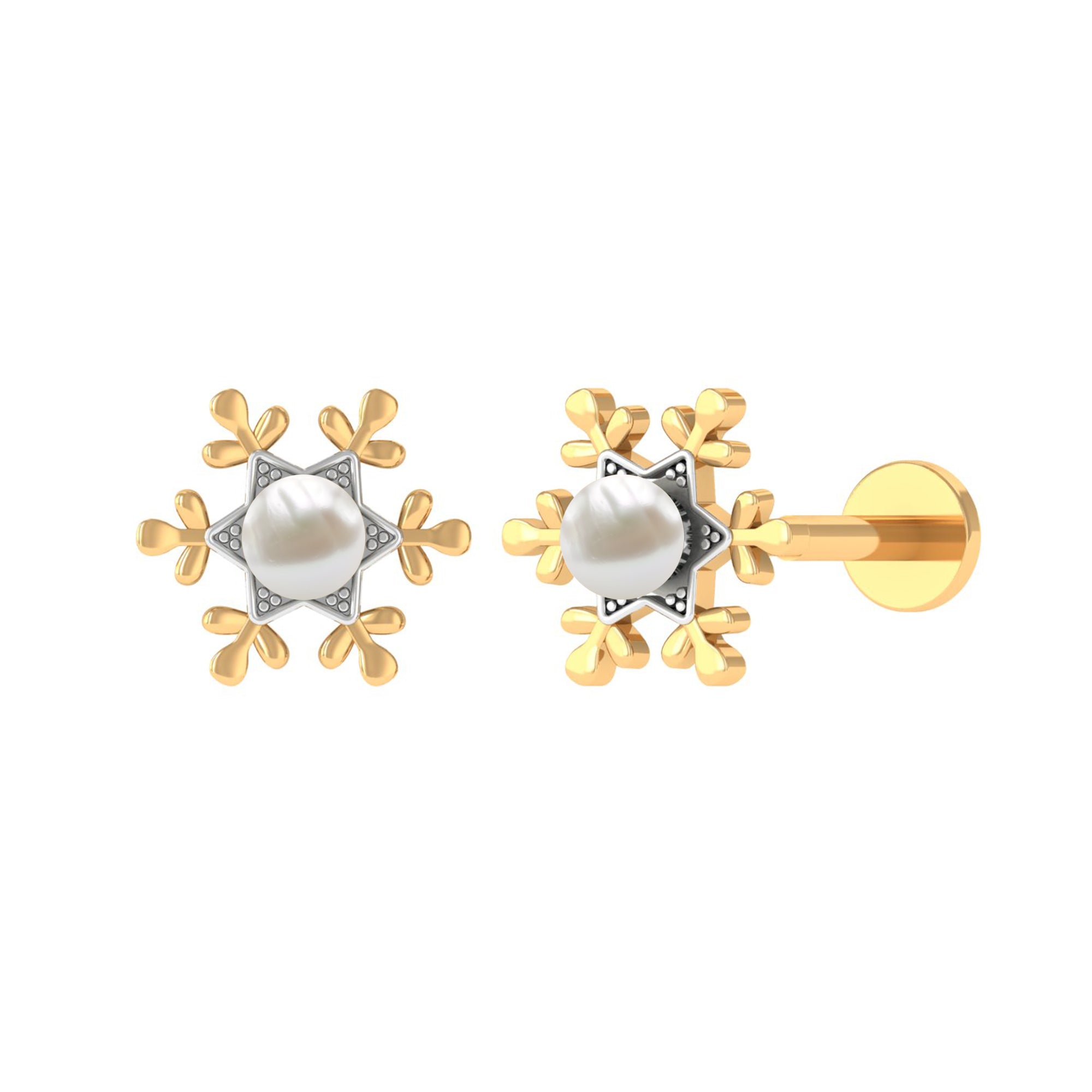 Pearl Solitaire Snowflake Earring for Helix Piercing