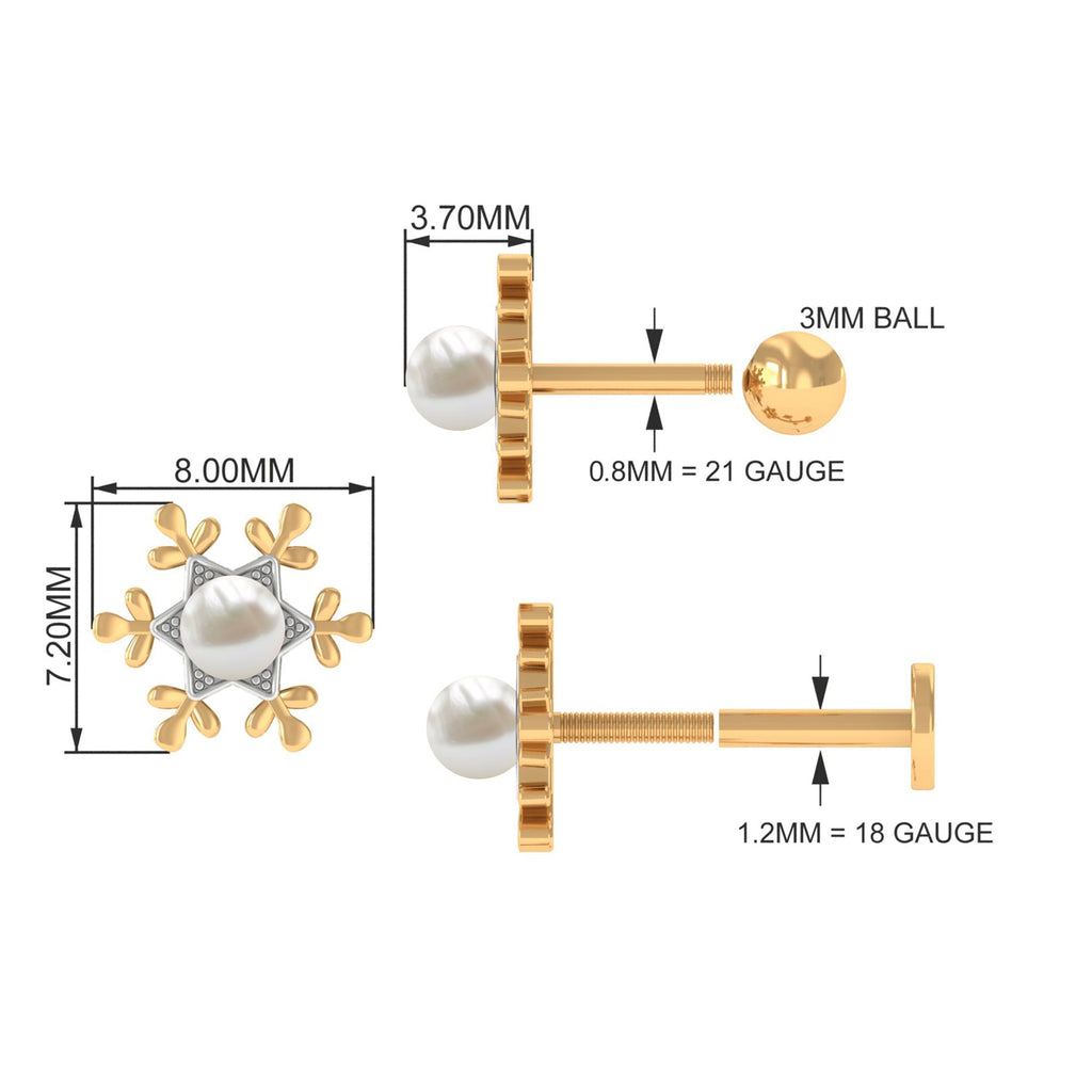 Pearl Solitaire Snowflake Earring for Helix Piercing