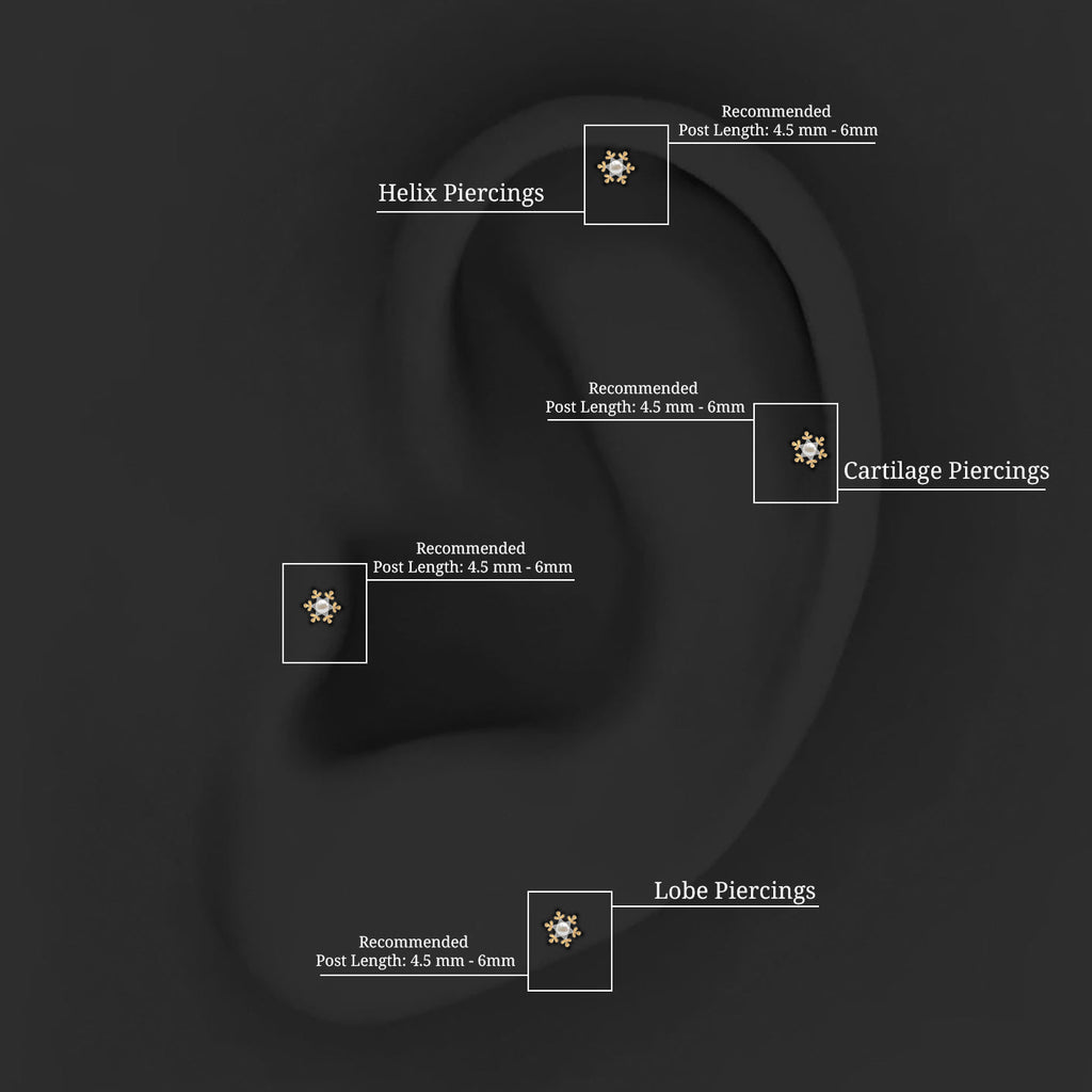 Pearl Solitaire Snowflake Earring for Helix Piercing