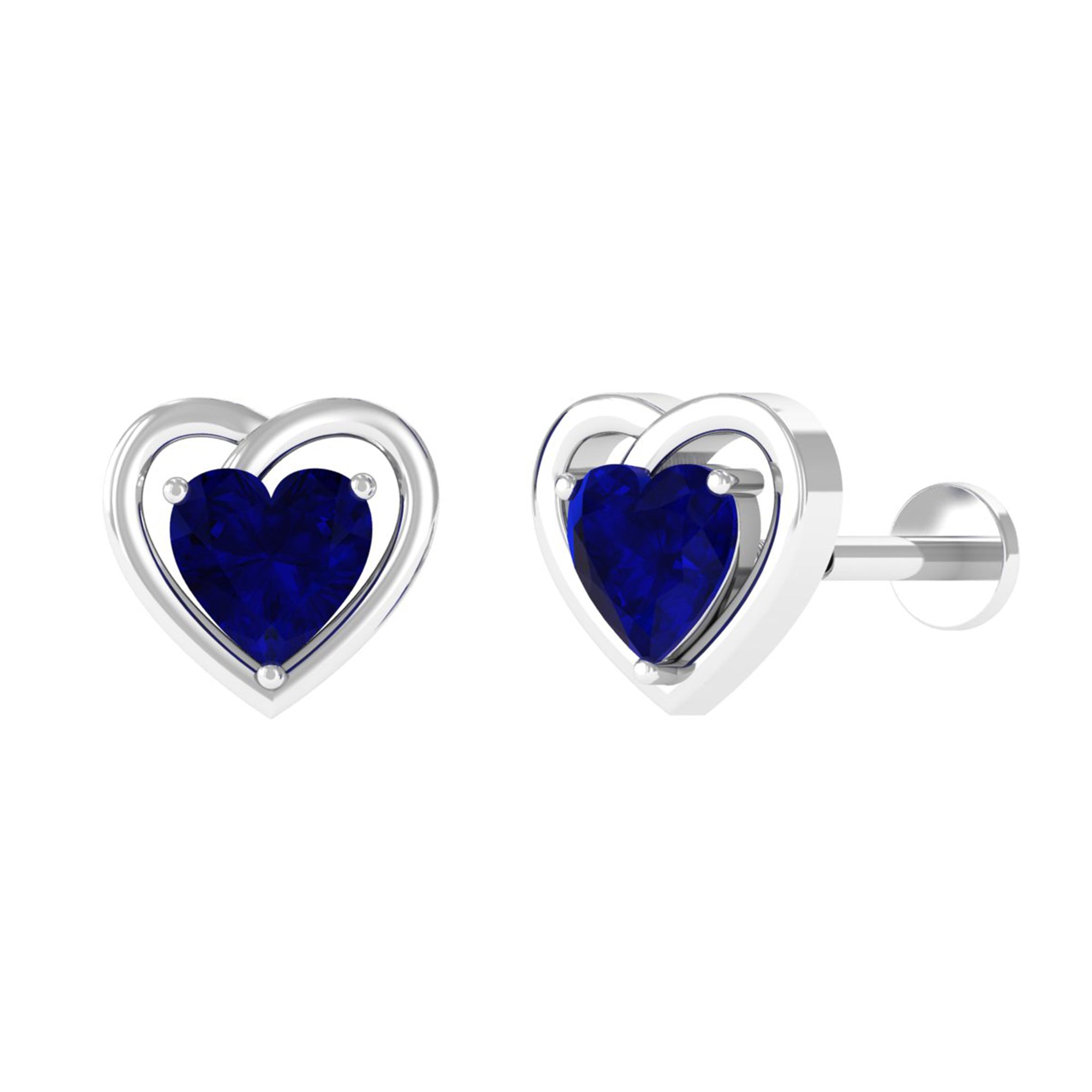 Heart Shape Sapphire Earring for Upper Lobe Piercing
