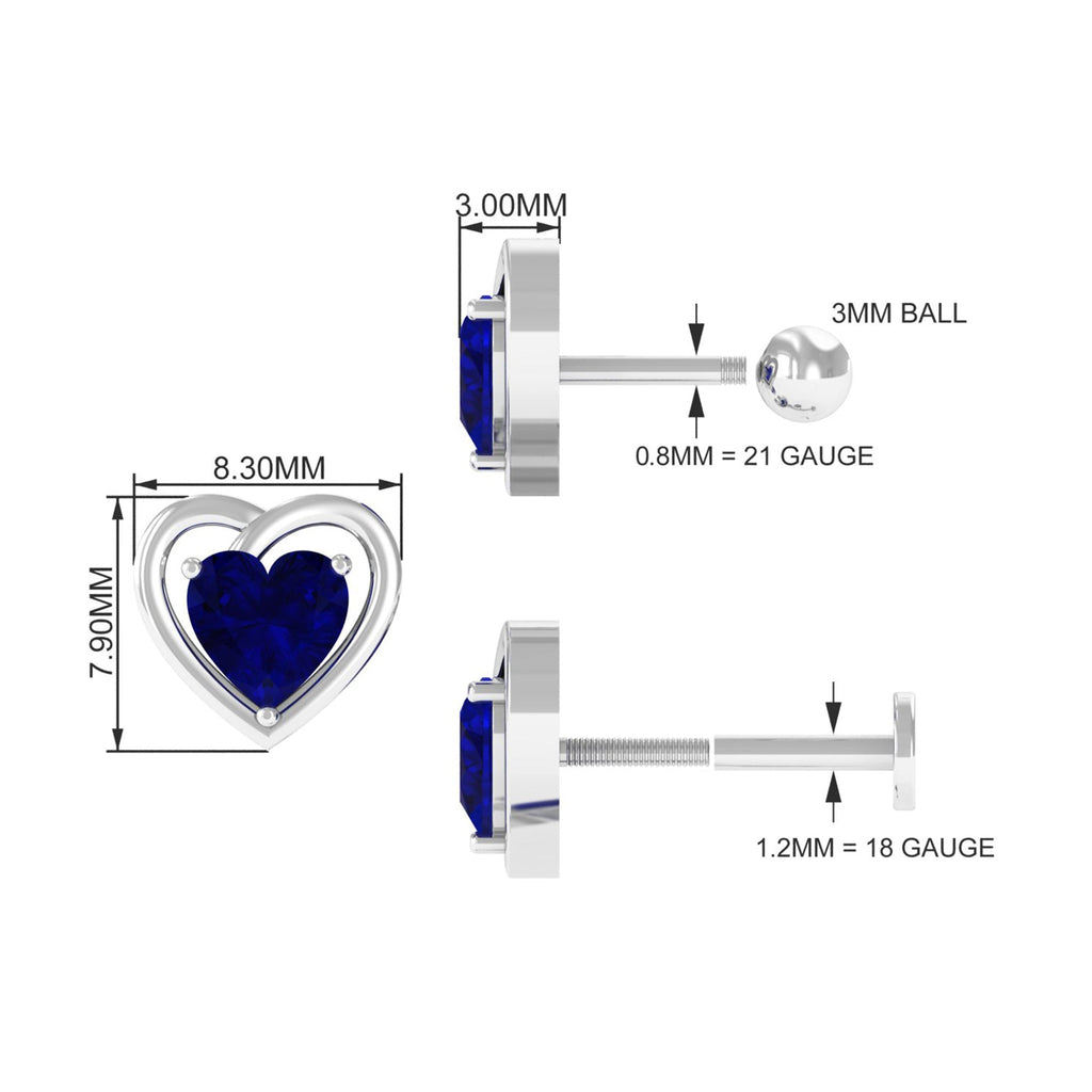 Heart Shape Sapphire Earring for Upper Lobe Piercing