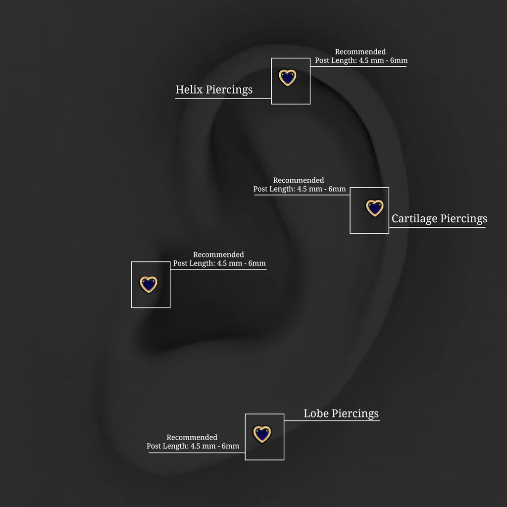 Heart Shape Sapphire Earring for Upper Lobe Piercing