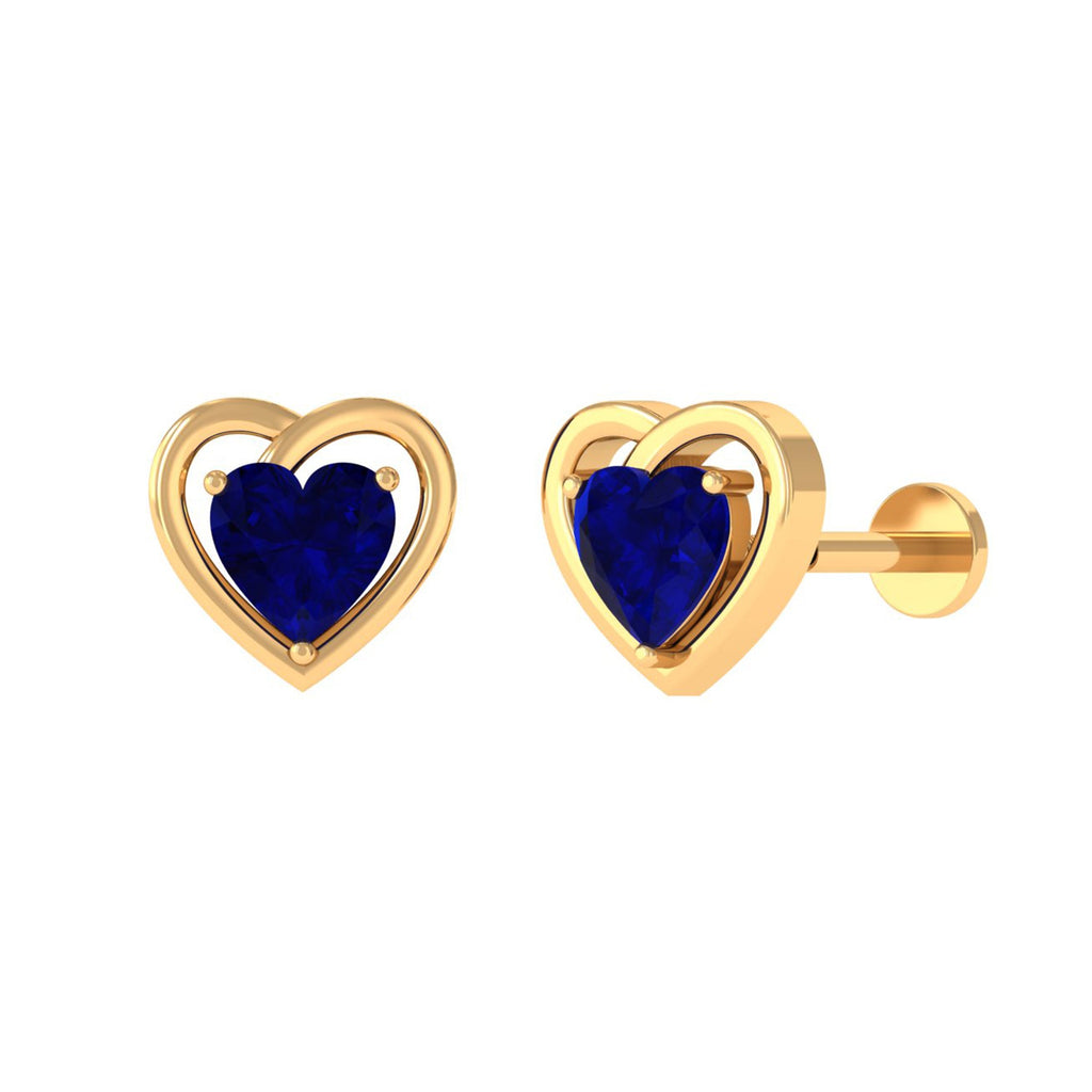 Heart Shape Sapphire Earring for Upper Lobe Piercing