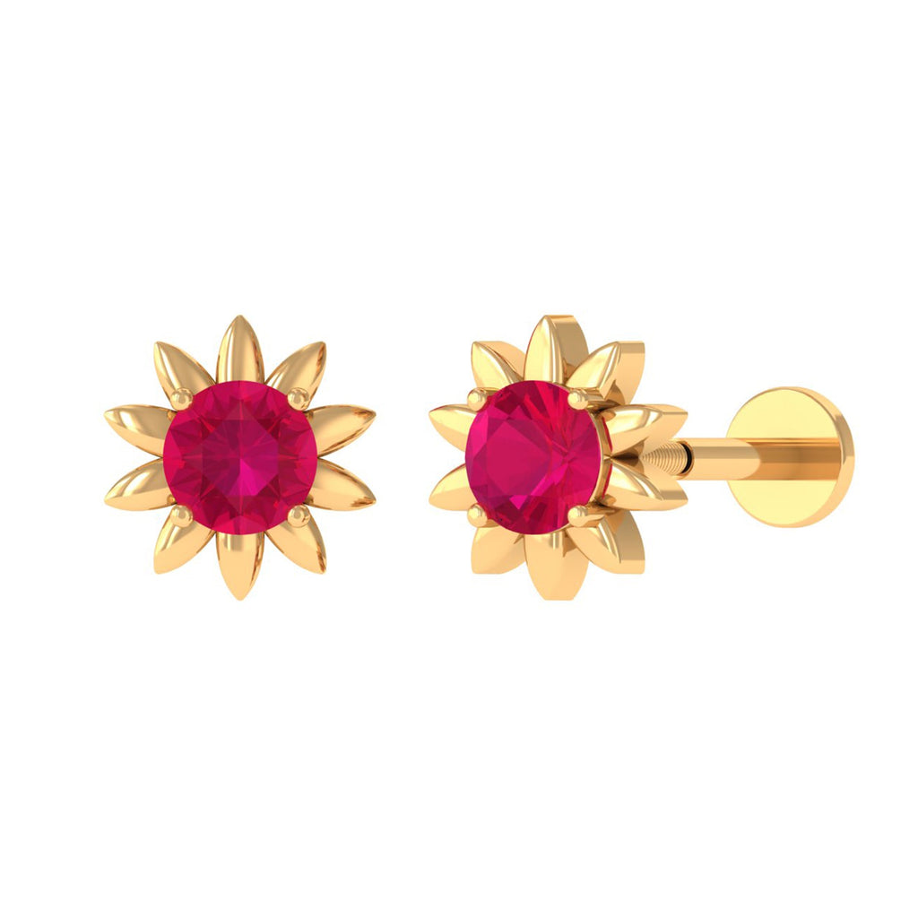 Red Ruby Flower Earring for Cartilage Piercing