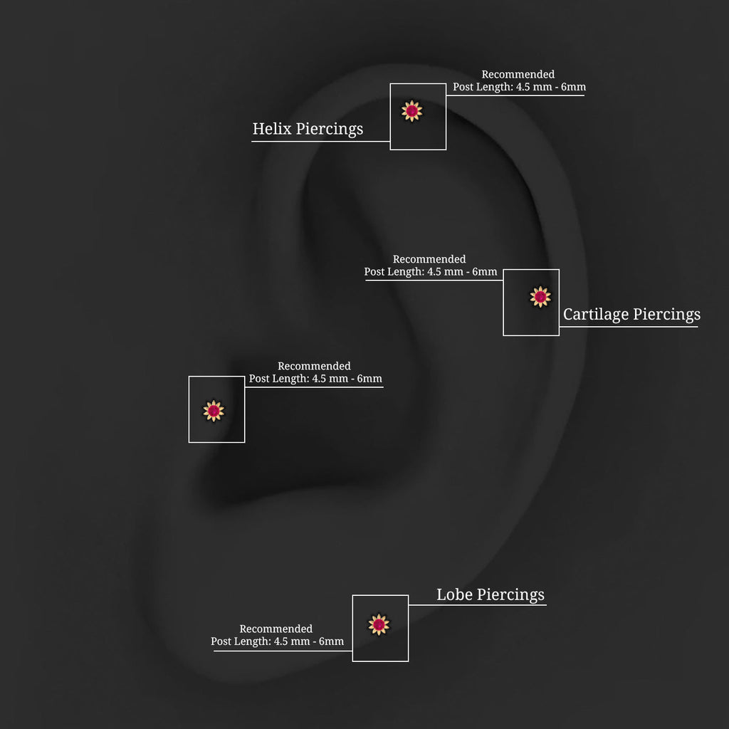 Red Ruby Flower Earring for Cartilage Piercing