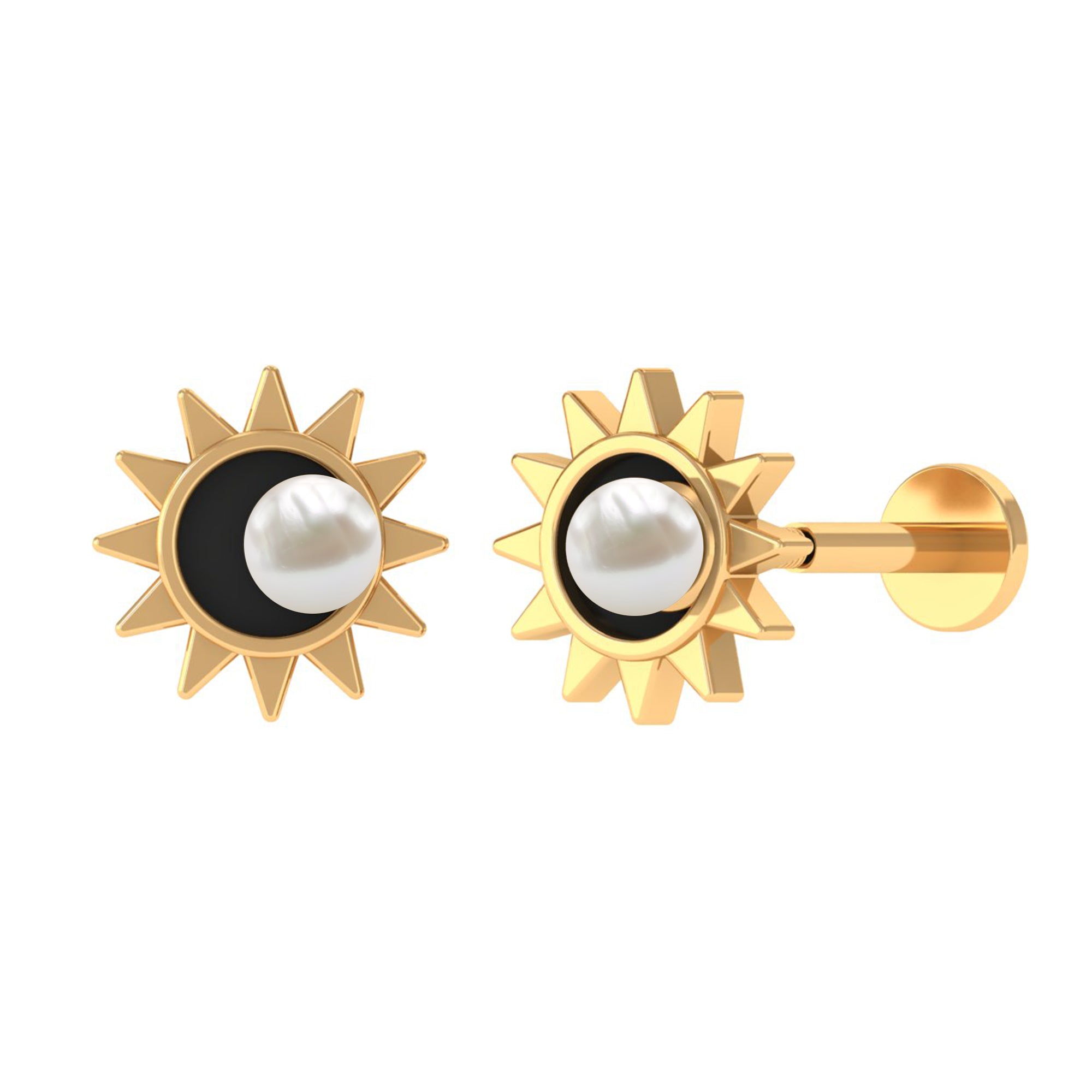 Freshwater Pearl Solitaire Celestial Earring with Enamel