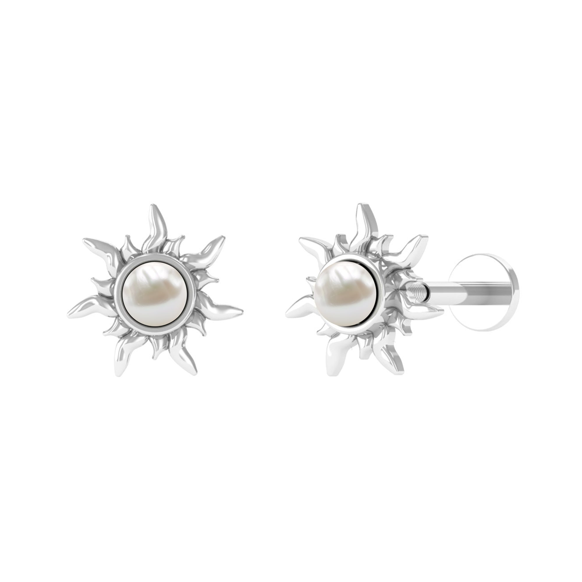 Freshwater Pearl Solitaire Sunburst Earring