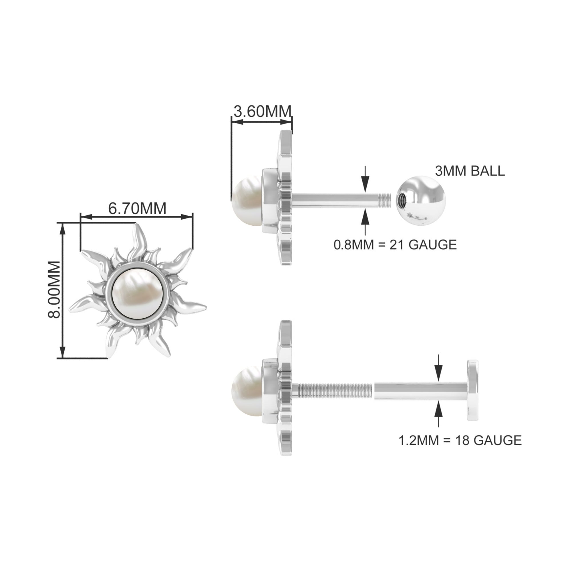 Freshwater Pearl Solitaire Sunburst Earring