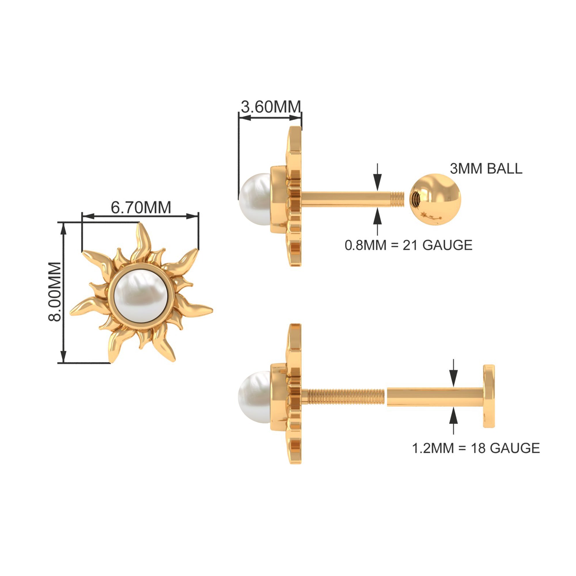 Freshwater Pearl Solitaire Sunburst Earring