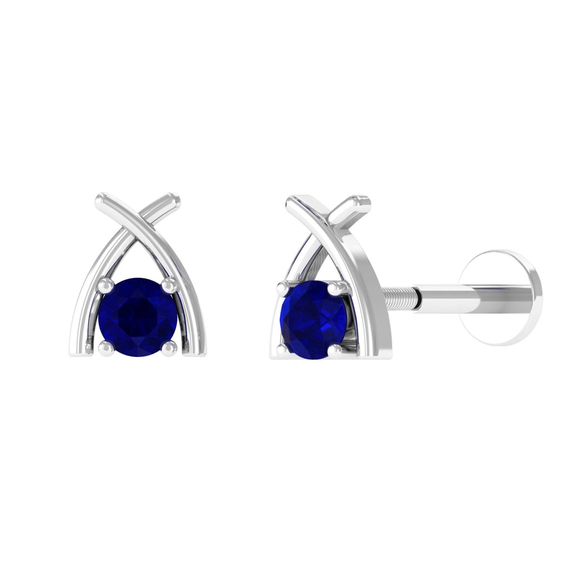Minimal Blue Sapphire Solitaire Earring for Helix Piercing