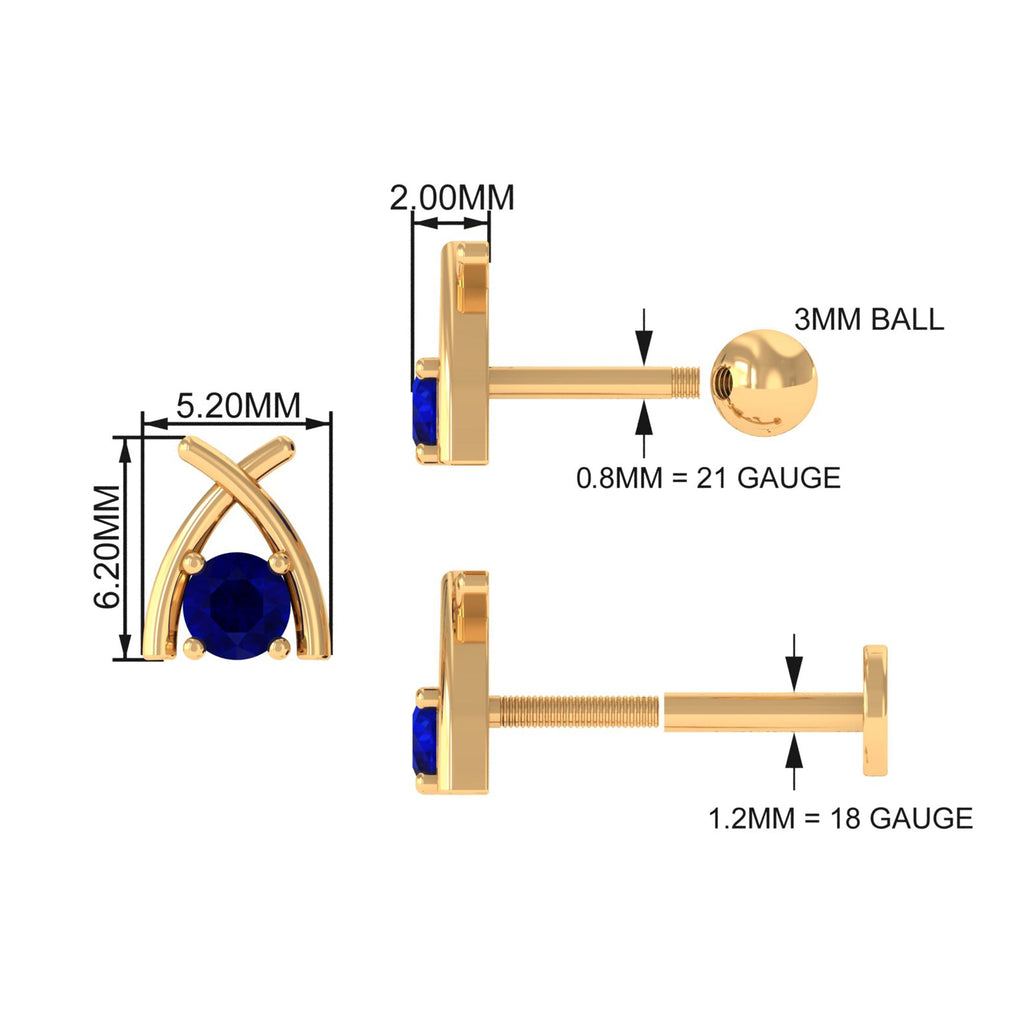 Minimal Blue Sapphire Solitaire Earring for Helix Piercing