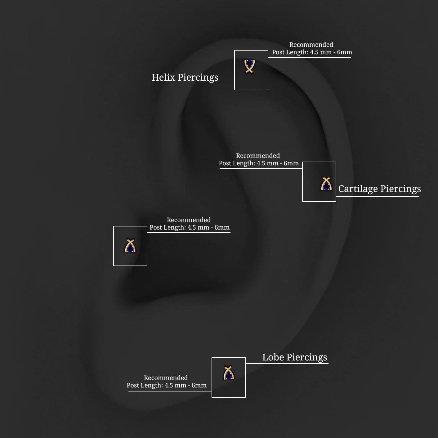 Minimal Blue Sapphire Solitaire Earring for Helix Piercing