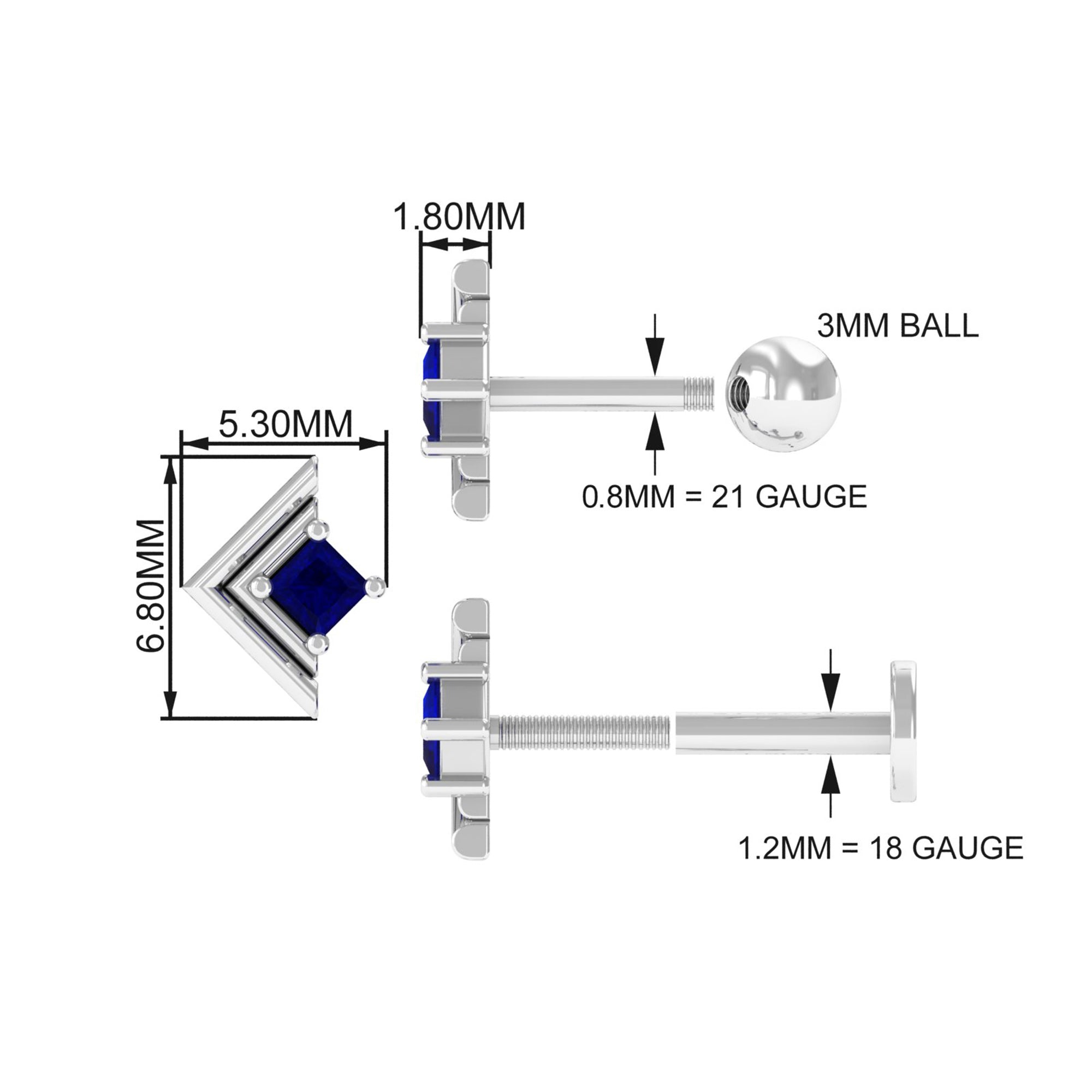 Real Blue Sapphire Solitaire Tragus Earring