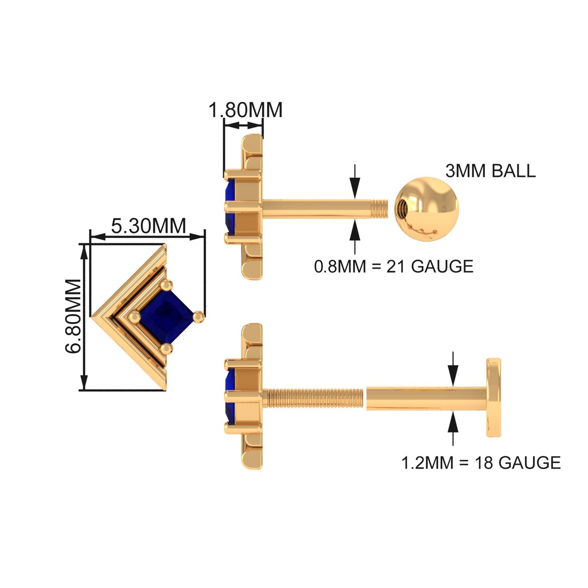 Real Blue Sapphire Solitaire Tragus Earring